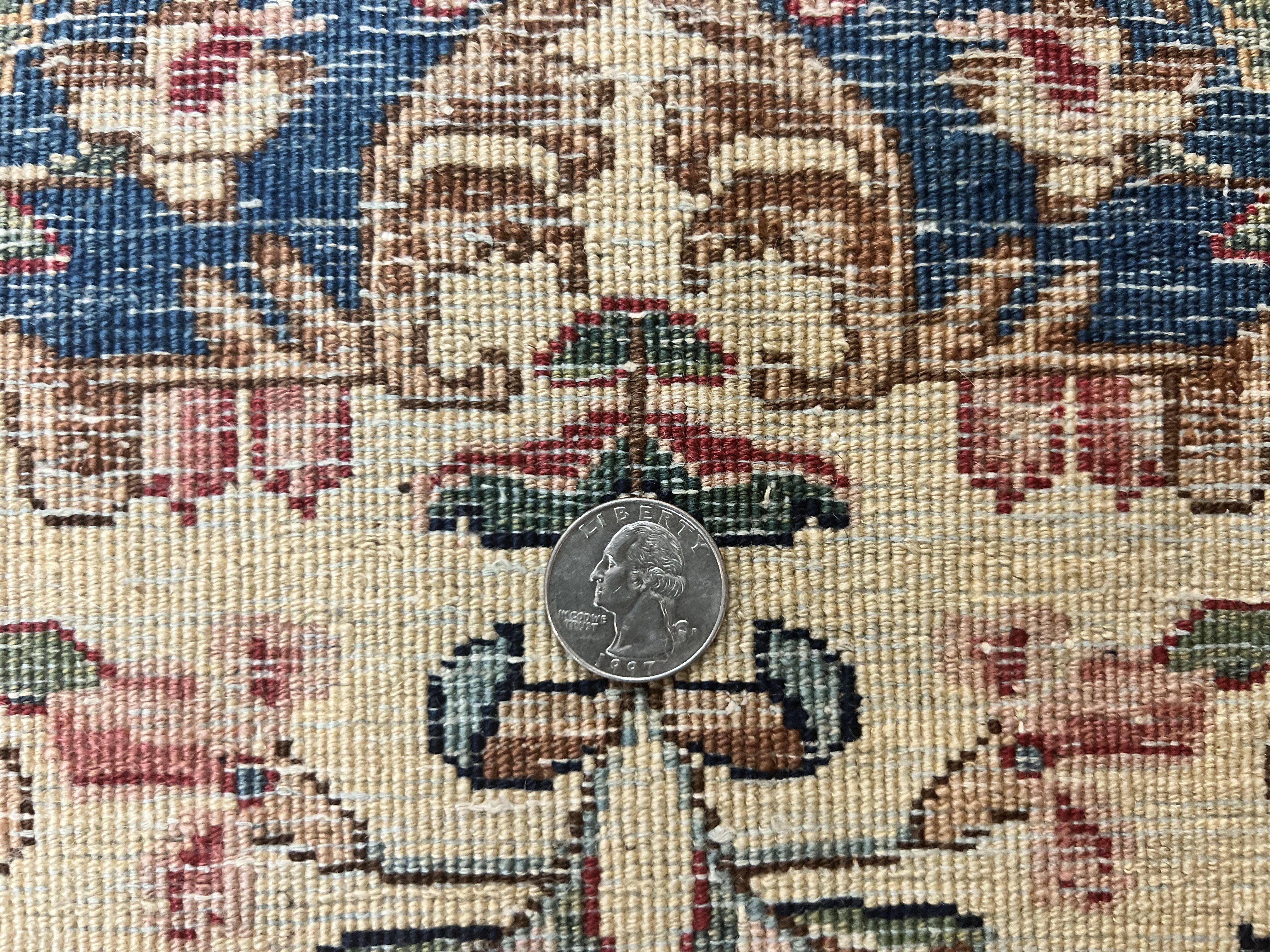 Antique Persian Kirman Rug 4x7, Cream and Navy Blue, Hand Knotted Wool Floral Carpet - Jewel Rugs