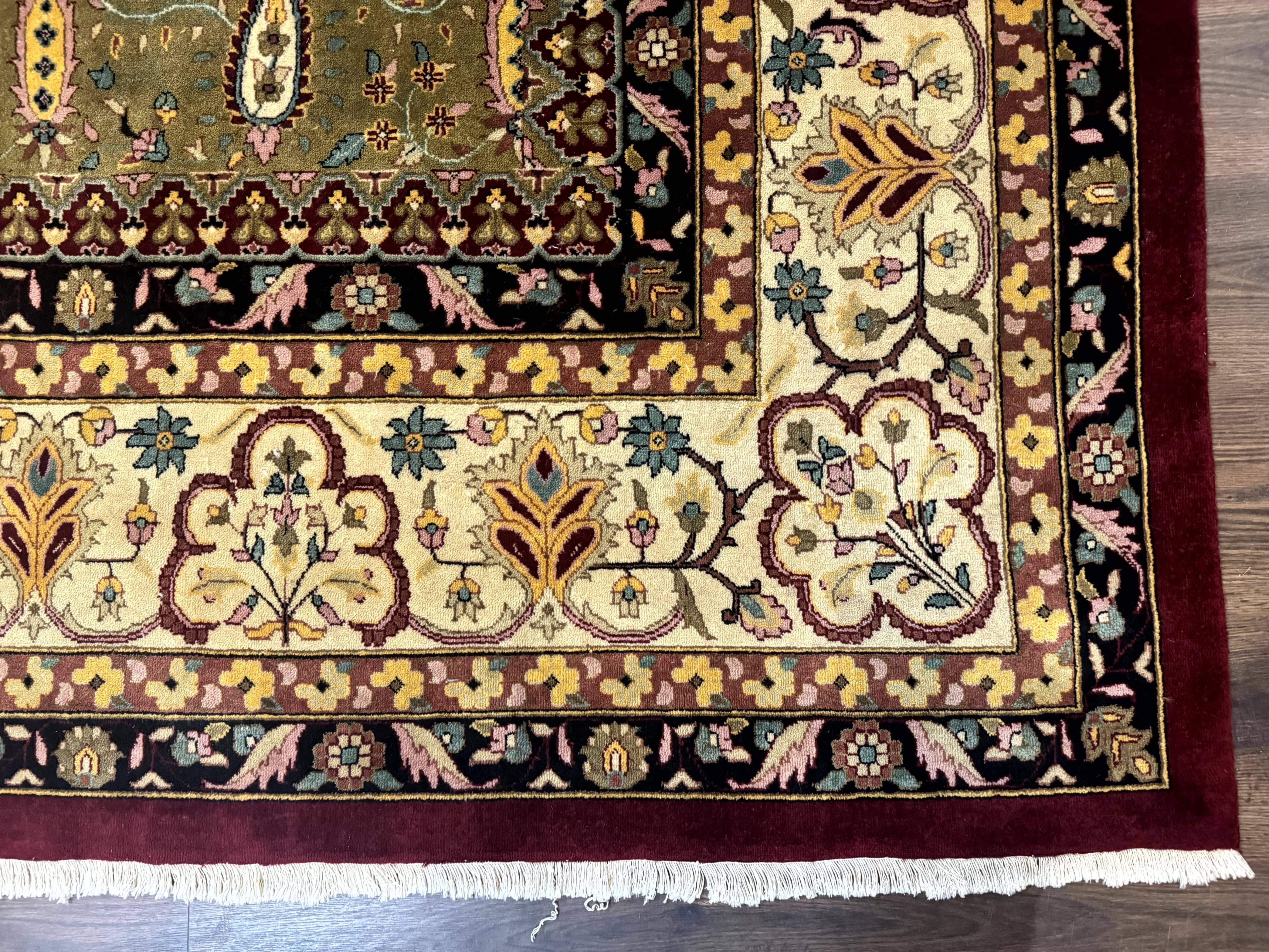 Palace Size Rug 12x15, Indian Agra Rug, Red Green Cream, Floral, Highly Detailed - Jewel Rugs