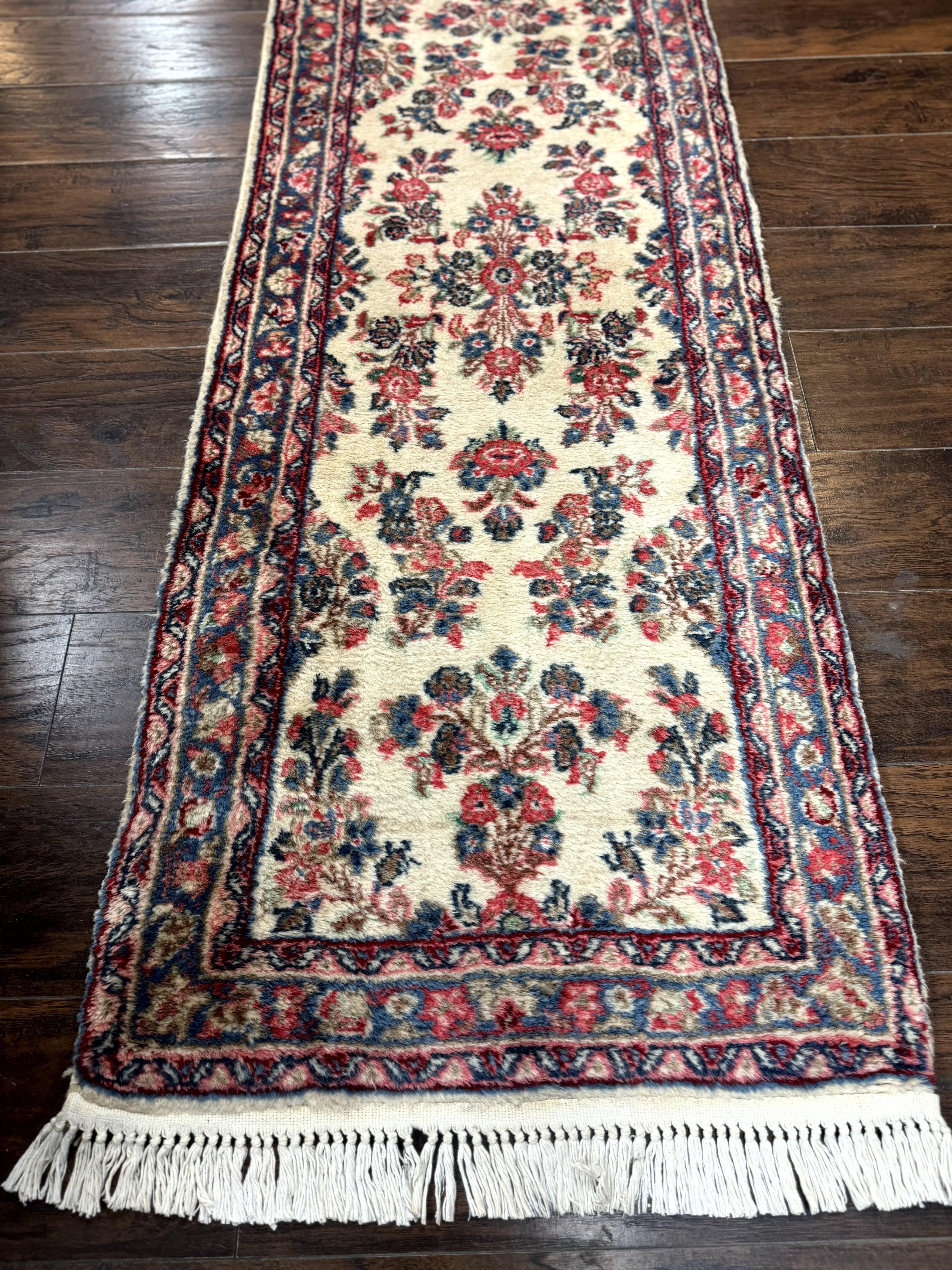 Persian Sarouk Runner Rug 2.4 x 21, Handmade Wool Floral Runner Rug for Hallway, 21ft Runner, Ivory - Jewel Rugs