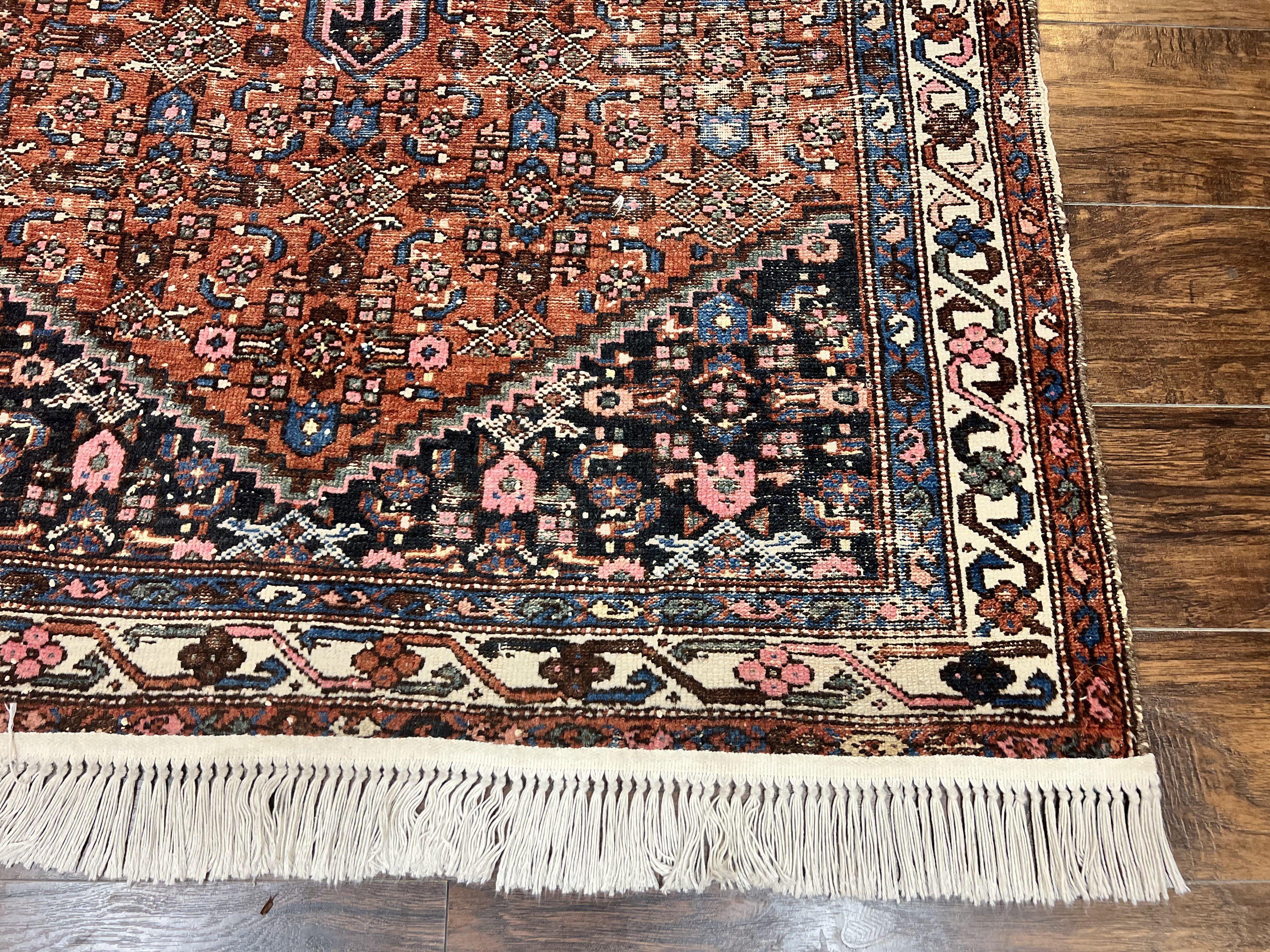 Red Persian Hamadan Rug 4x6, Wool Handmade Antique Carpet, Geometric Medallion Rug, Oriental Rug 4 x 6, Persian Tribal Rug, Hand Knotted Rug - Jewel Rugs