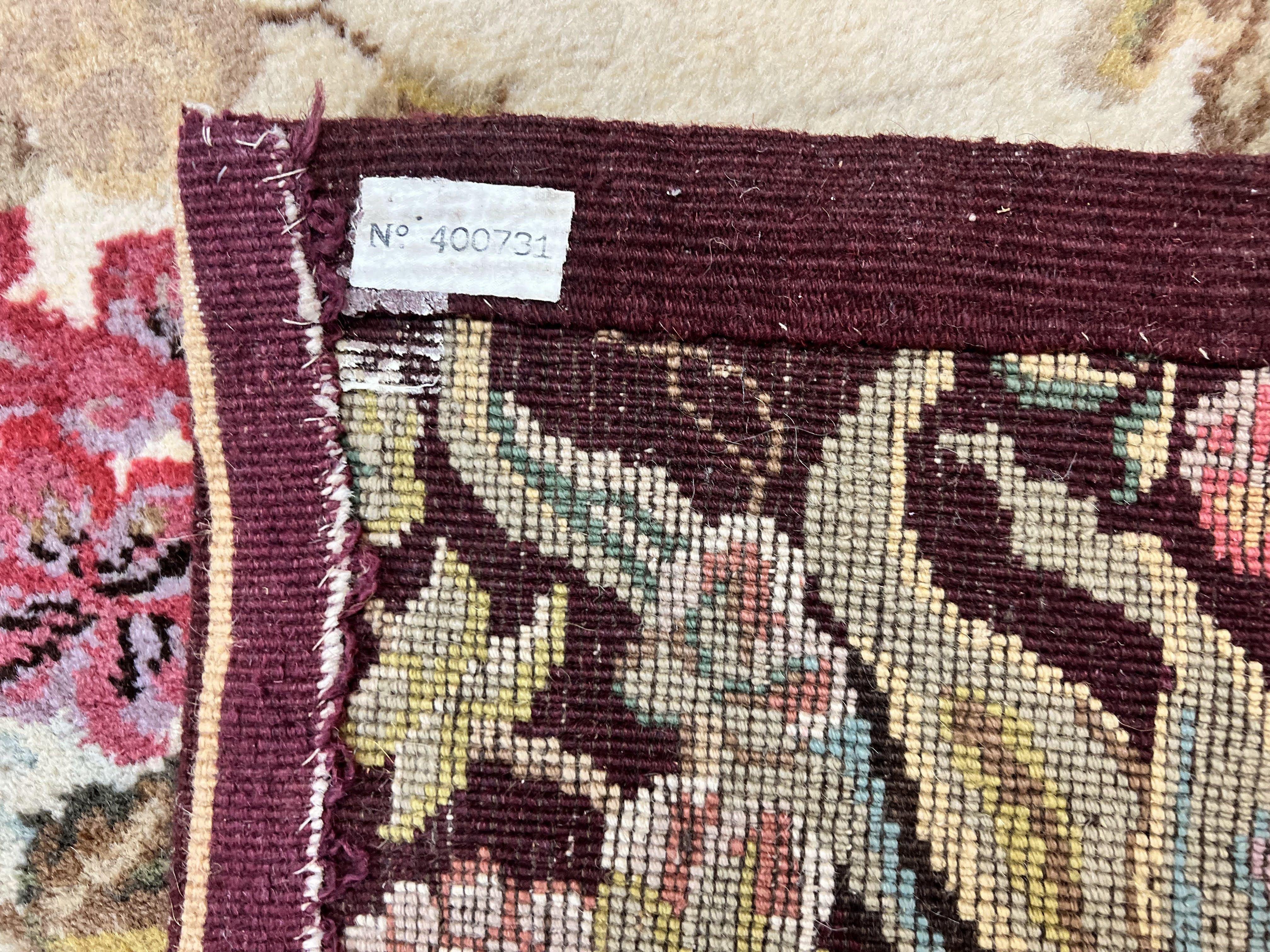 Square Aubusson Rug 8x8, French European Design, Handmade Aubusson Carpet with Pile, Vintage Area Rug, Maroon, Savonnerie Rug, 8 ft Square - Jewel Rugs