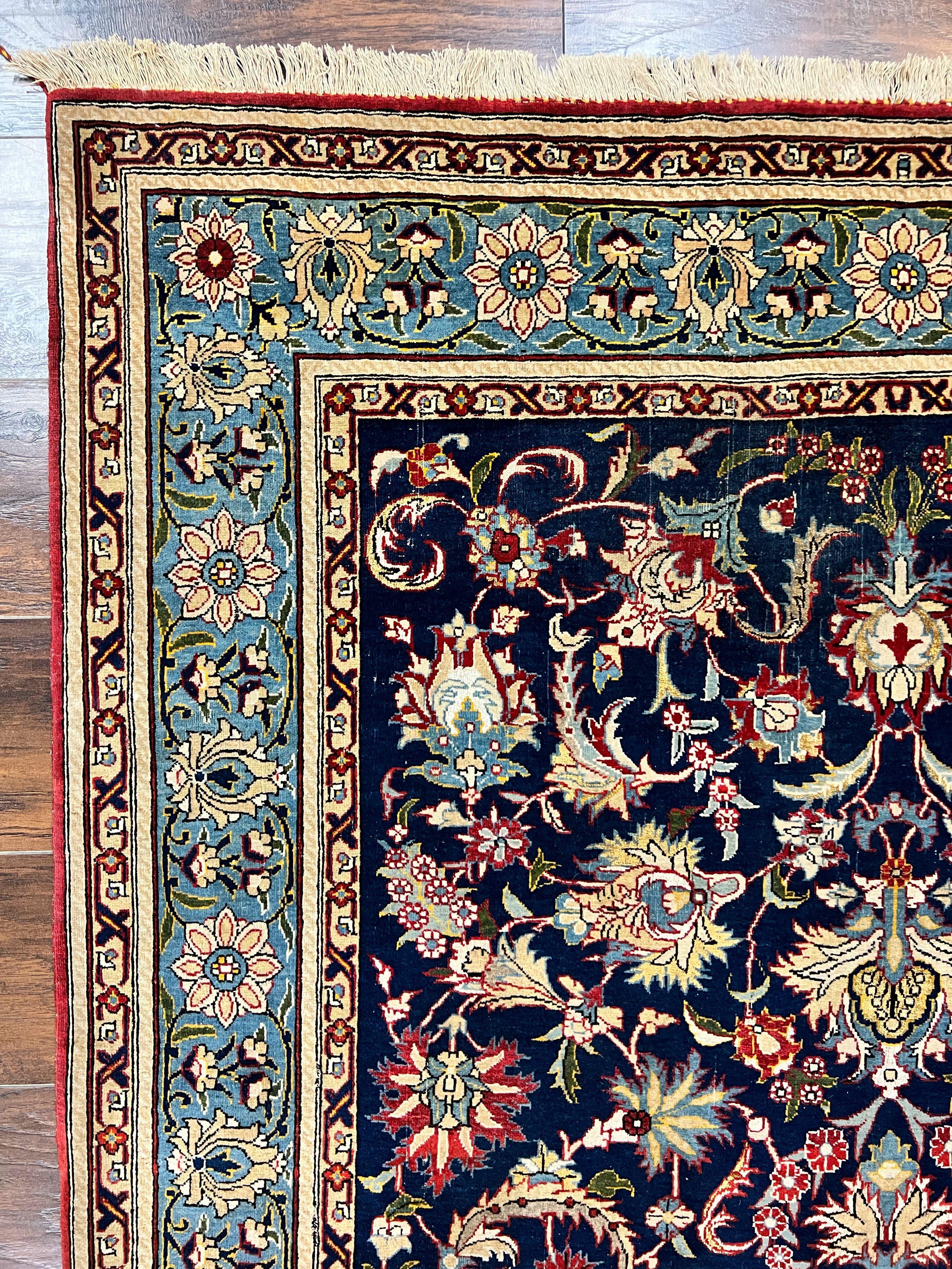 Blue Persian Qum Rug 5x7, Very Fine and Wonderful Authentic Persian Carpet, Wool Hand Knotted Vintage Semi Antique Oriental Rug, Floral, Ghom Qom Rug - Jewel Rugs