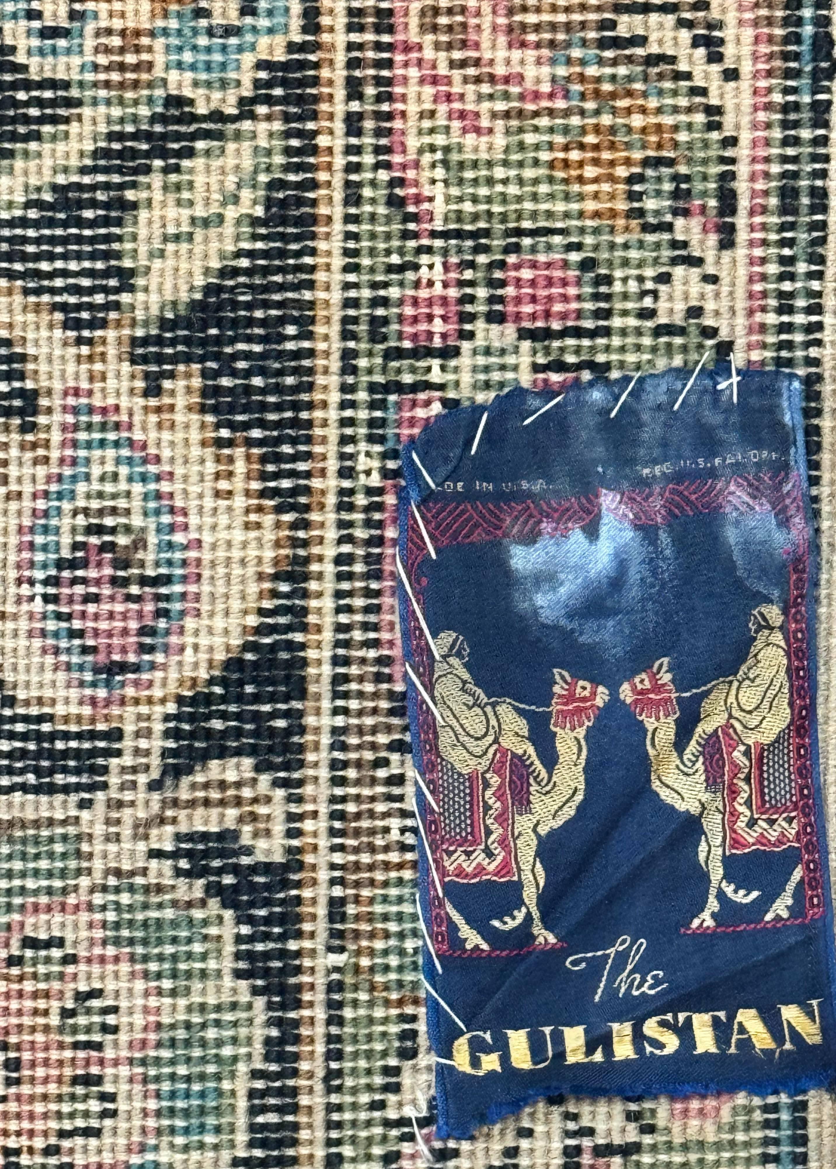 Persian Rug 9x12, Vintage Belgium Power Loomed Rug, Kirman Design, Cream and Navy Blue, Floral Allover Pattern, Wool, Cedar Trees, Gulistan - Jewel Rugs