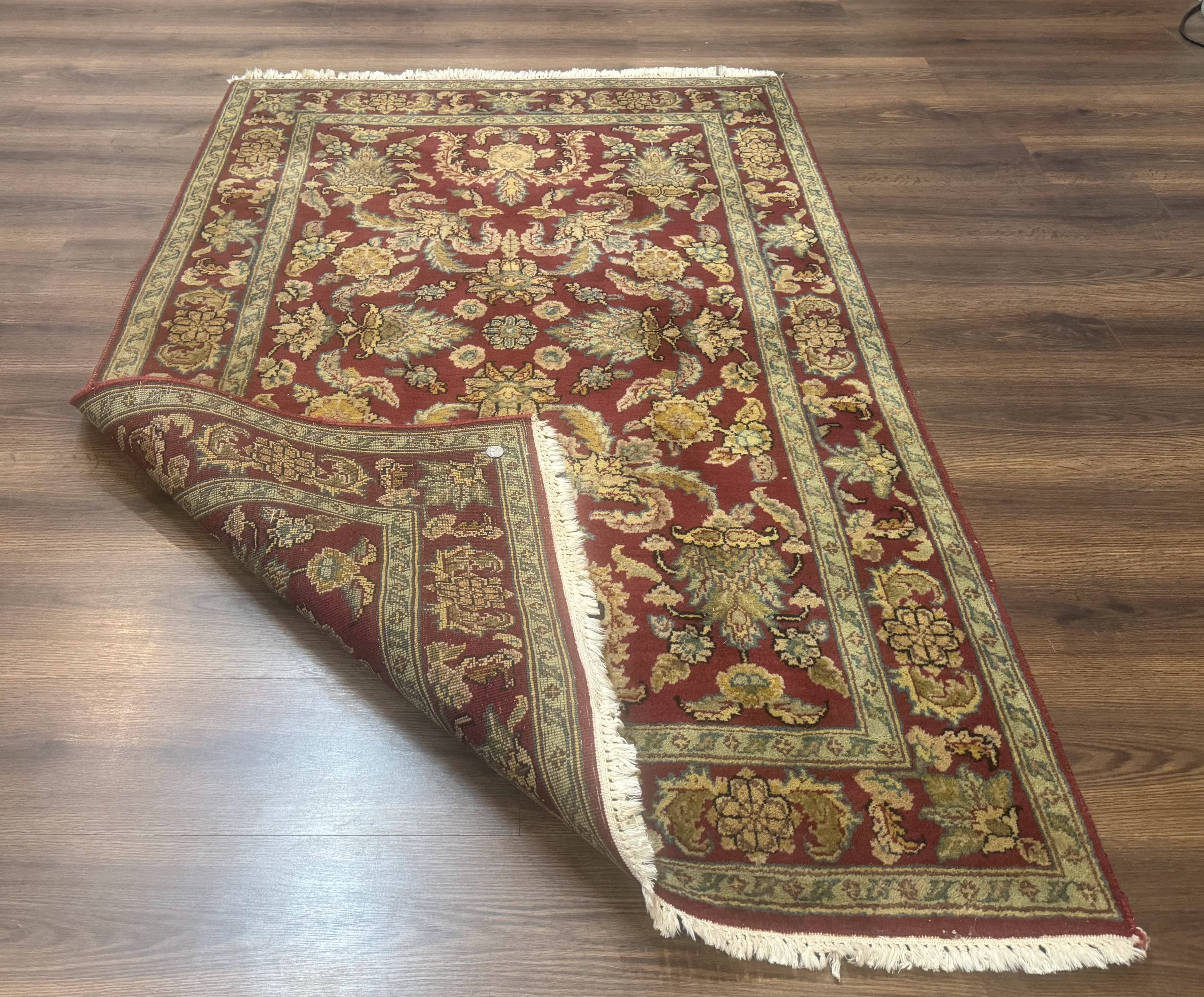 Indo Persian Mahal Rug 4x6, Floral Allover Pattern, Maroon - Jewel Rugs
