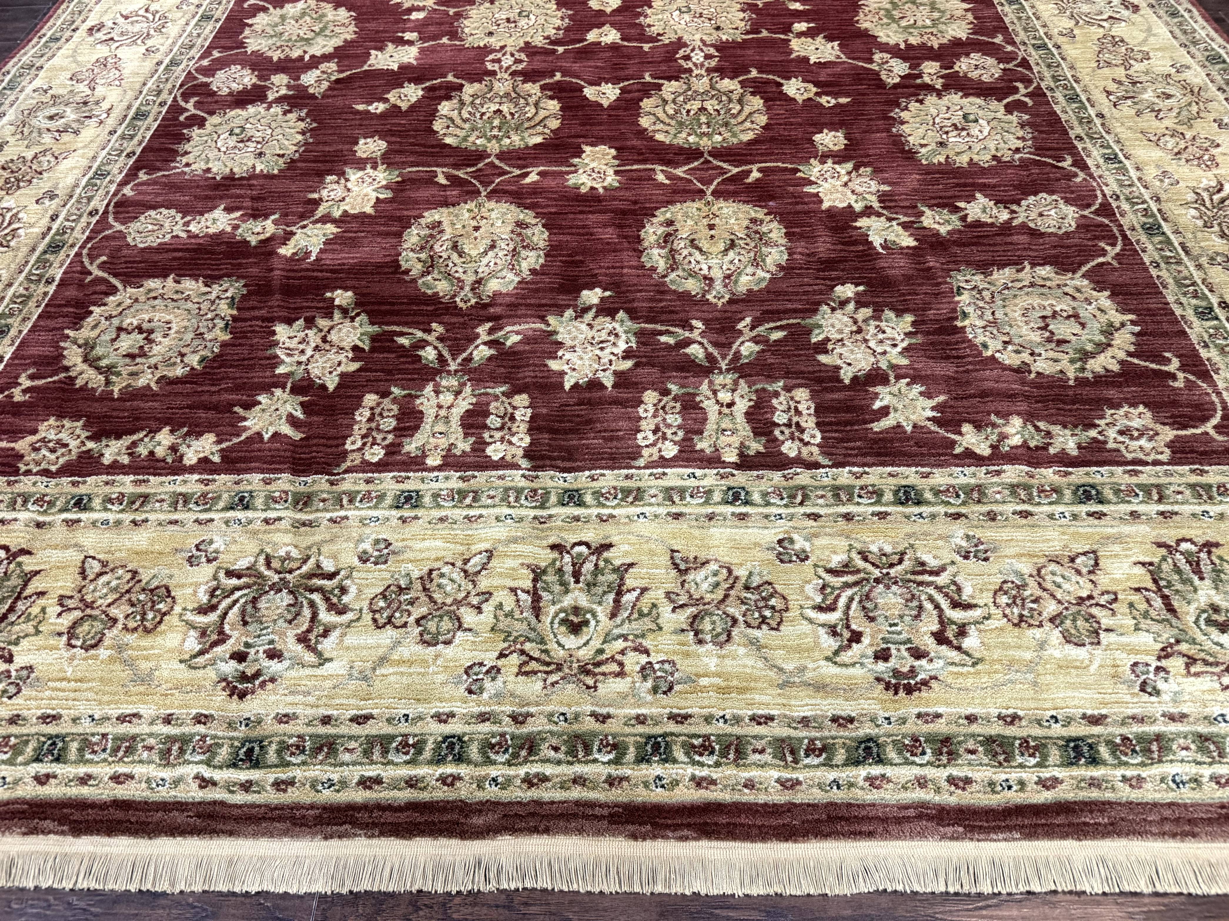 Traditional Wool Oriental Rug 9x13, Large Power Loomed Carpet, Burgundy - Jewel Rugs
