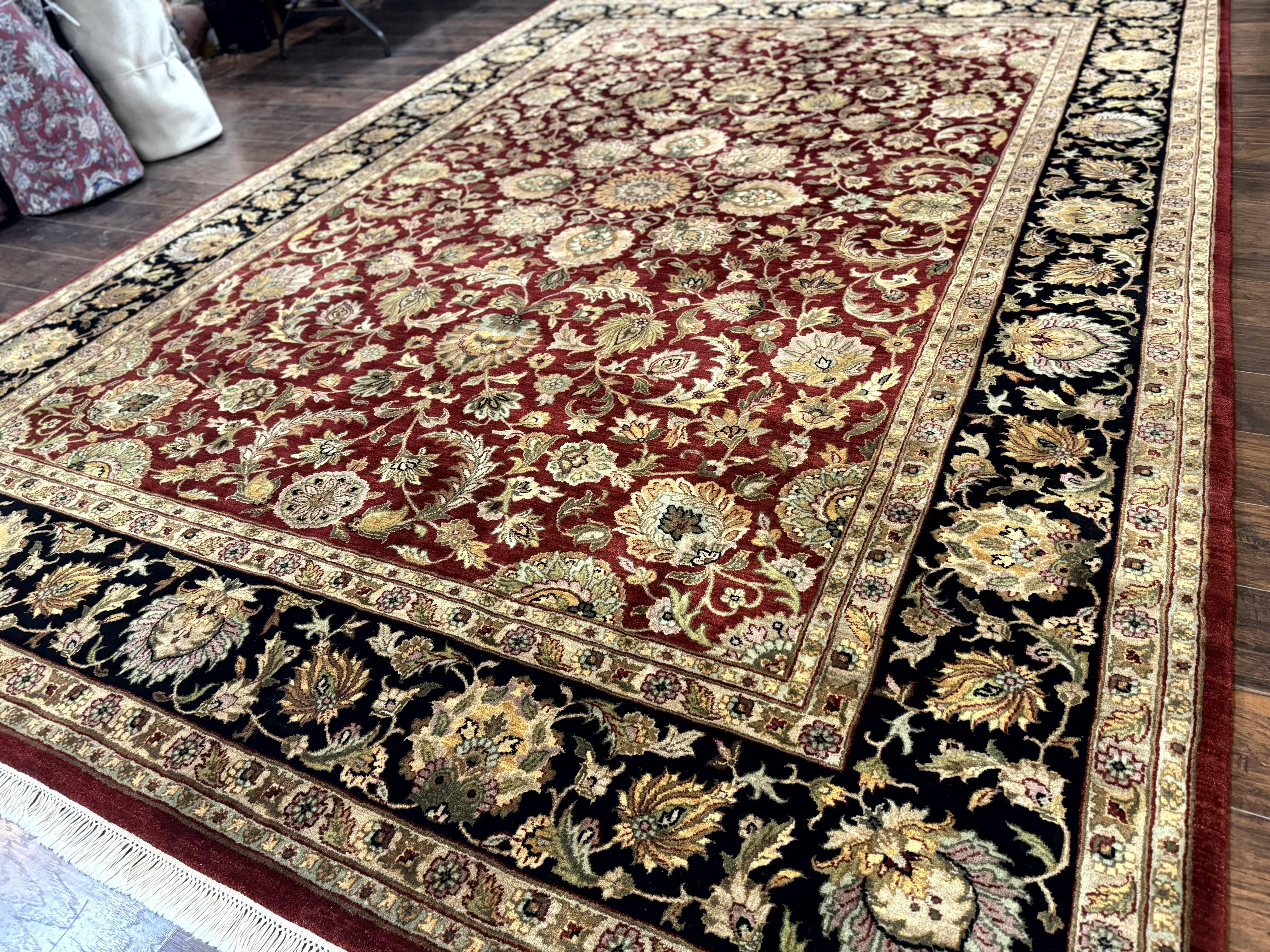 Indian Agra Rug 10x14, Traditional Oriental Carpet, Room Sized Wool Area Rug, Floral, Maroon - Jewel Rugs