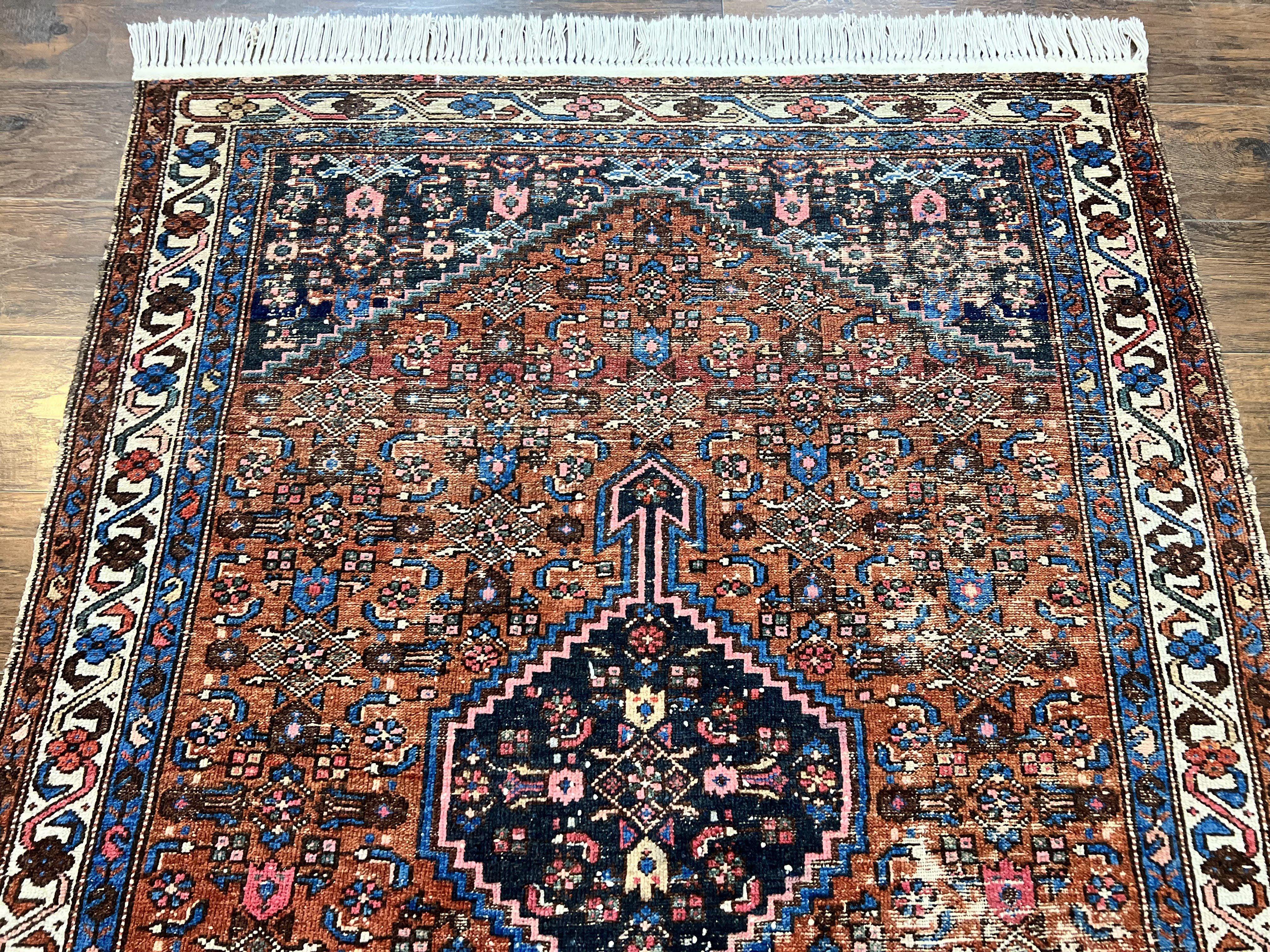 Red Persian Hamadan Rug 4x6, Wool Handmade Antique Carpet, Geometric Medallion Rug, Oriental Rug 4 x 6, Persian Tribal Rug, Hand Knotted Rug - Jewel Rugs