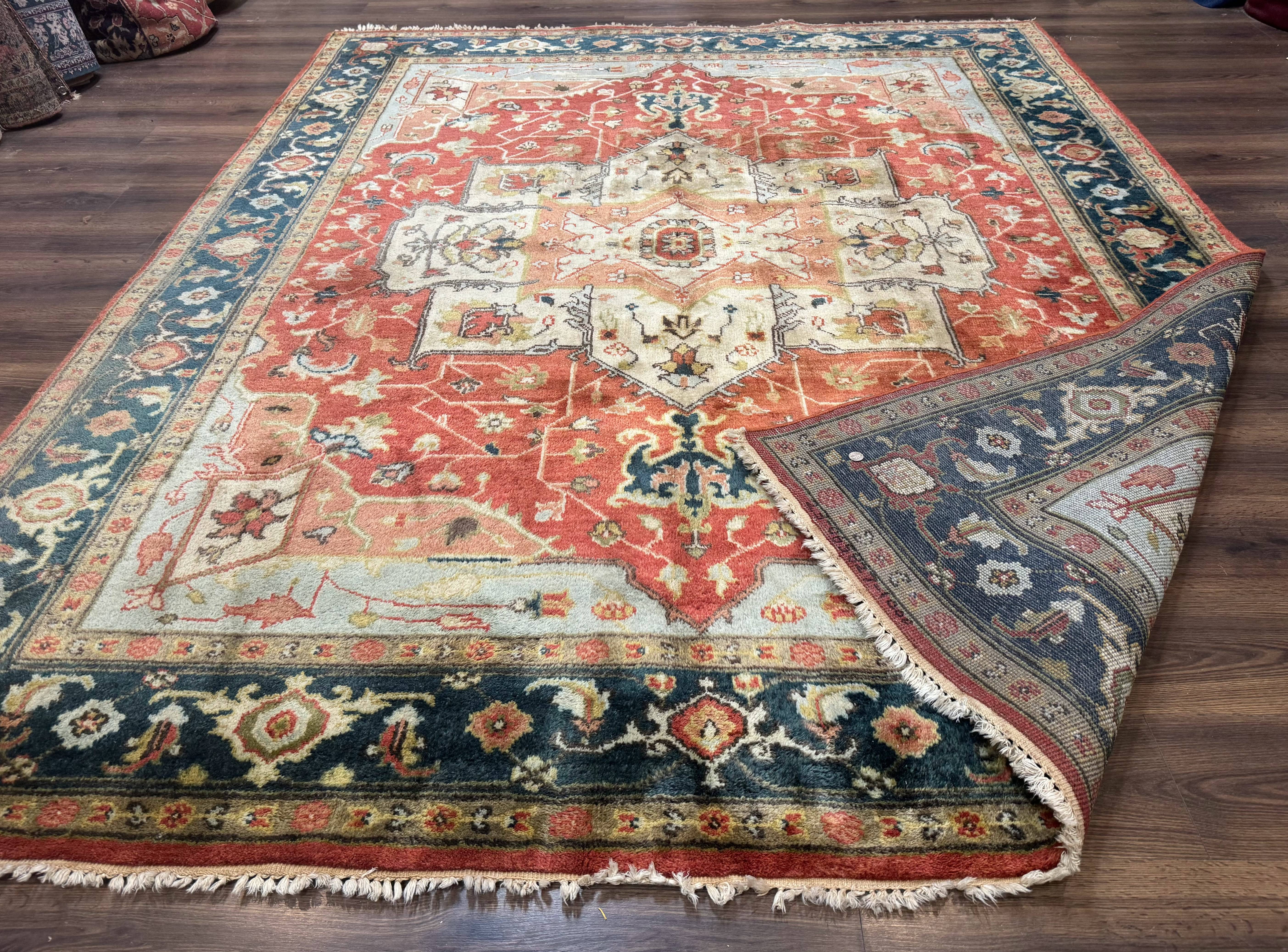 Indo Persian Heriz Rug 8x10, Terracotta, Geometric Serapi Carpet - Jewel Rugs