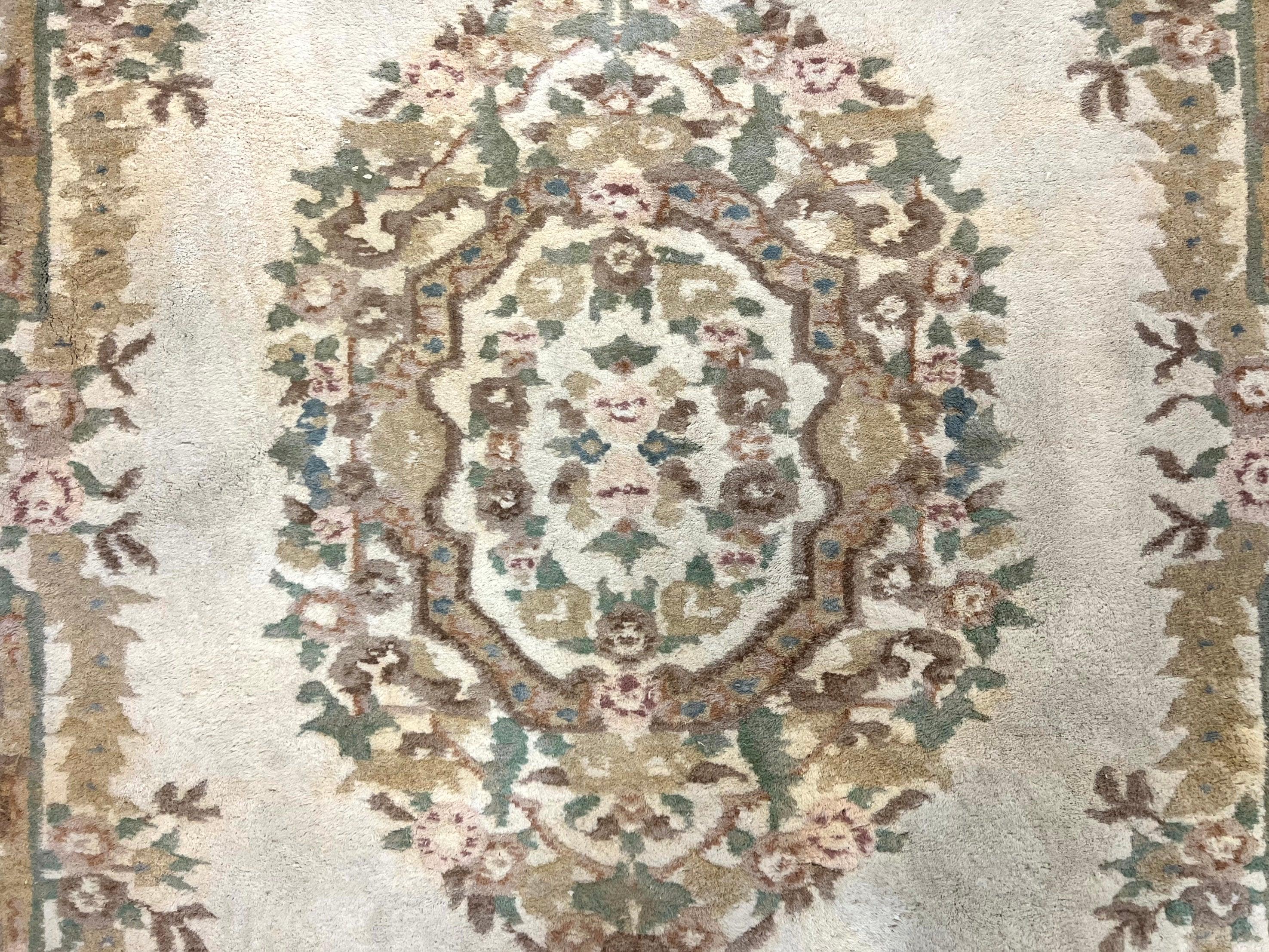 Indo Chinese Aubusson Rug 6x9, Wool Vintage Handmade Rug, Beige - Jewel Rugs