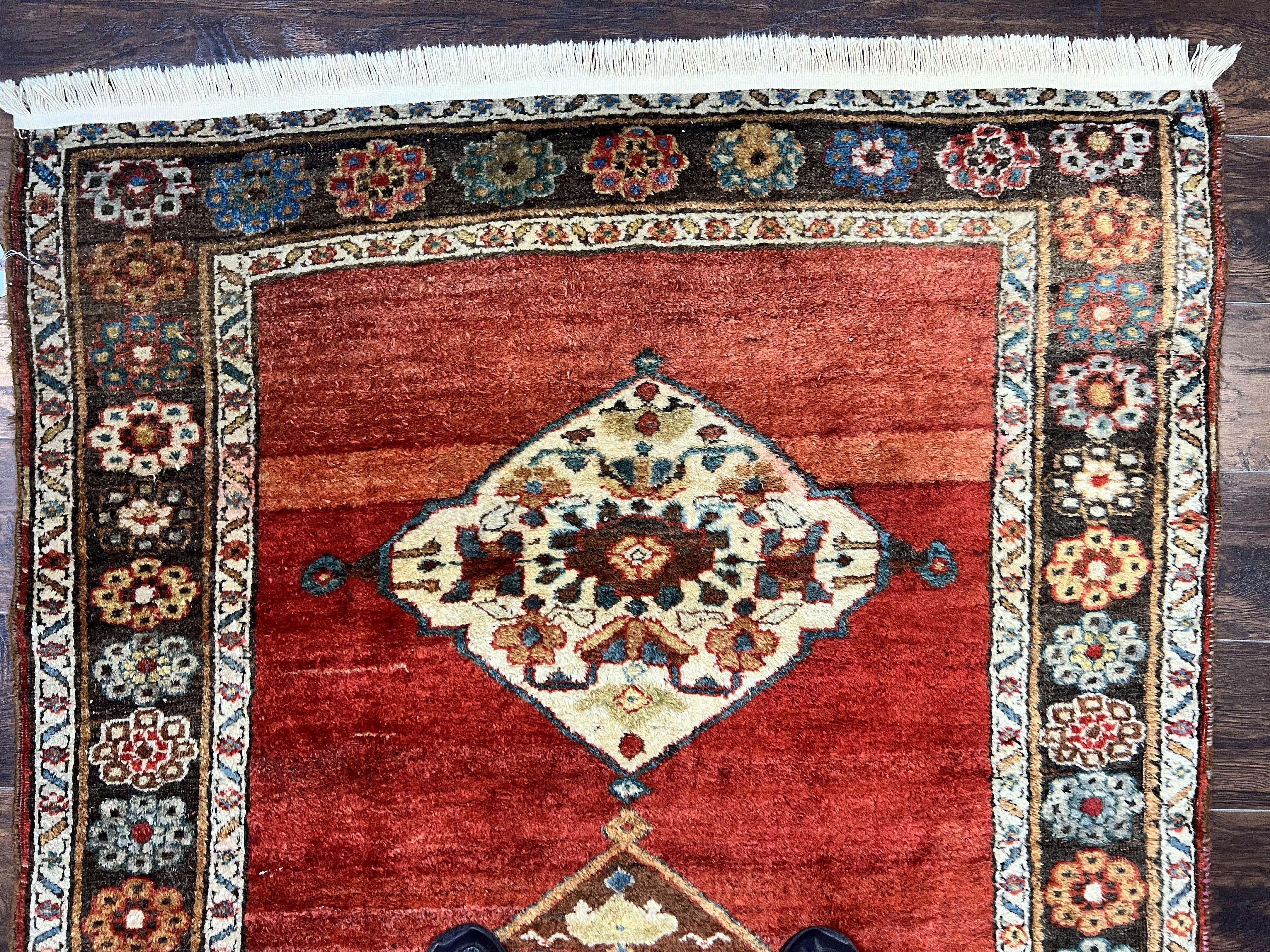 Antique Persian Bidjar Rug 4x8, Triple Medallions, Handmade Oriental Carpet, 1920s Rug, Wool Rug, Red - Jewel Rugs