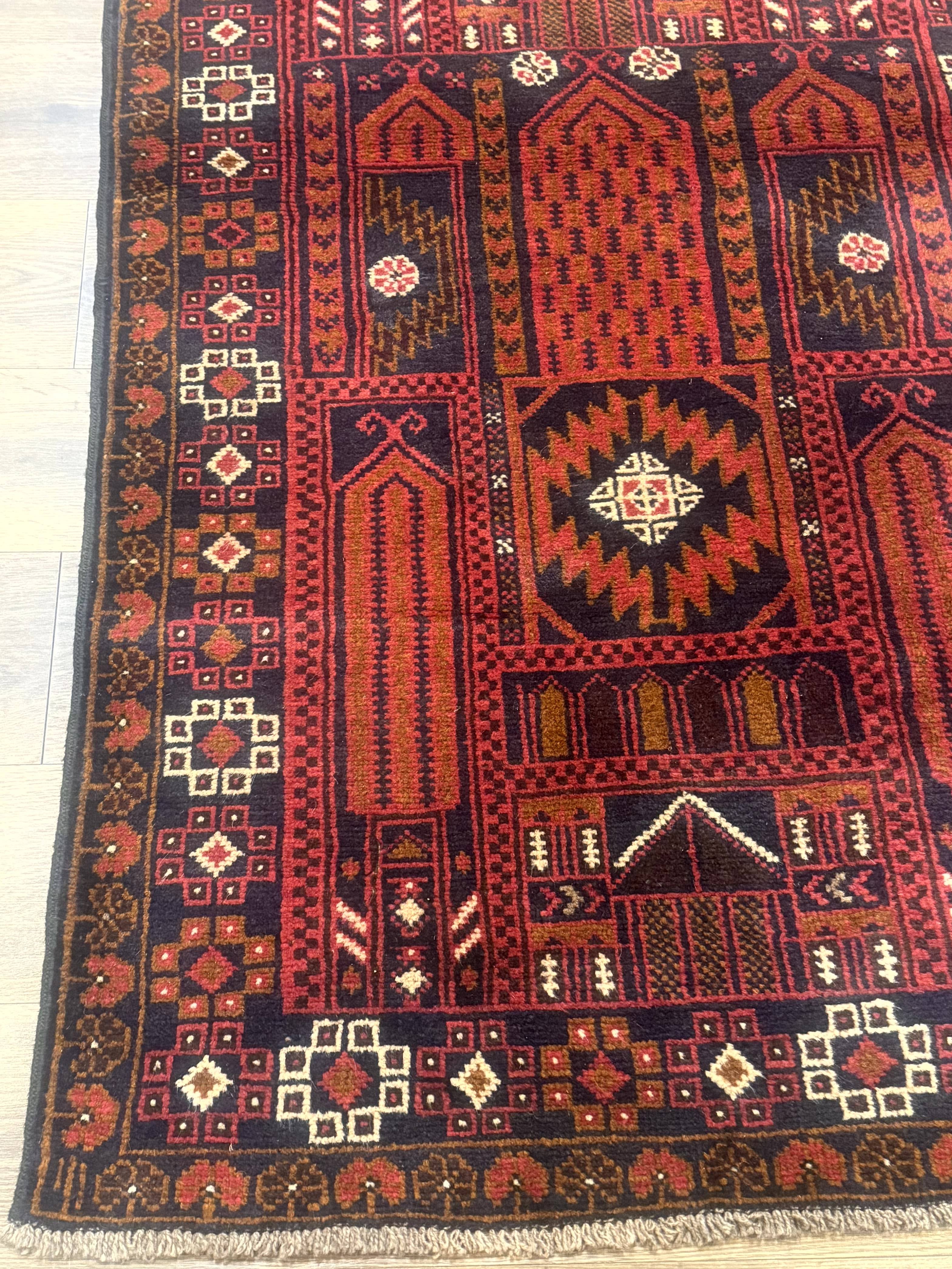 Afghan Rug 3x7, Balouch Carpet, Tribal Rug, Red, New - Jewel Rugs