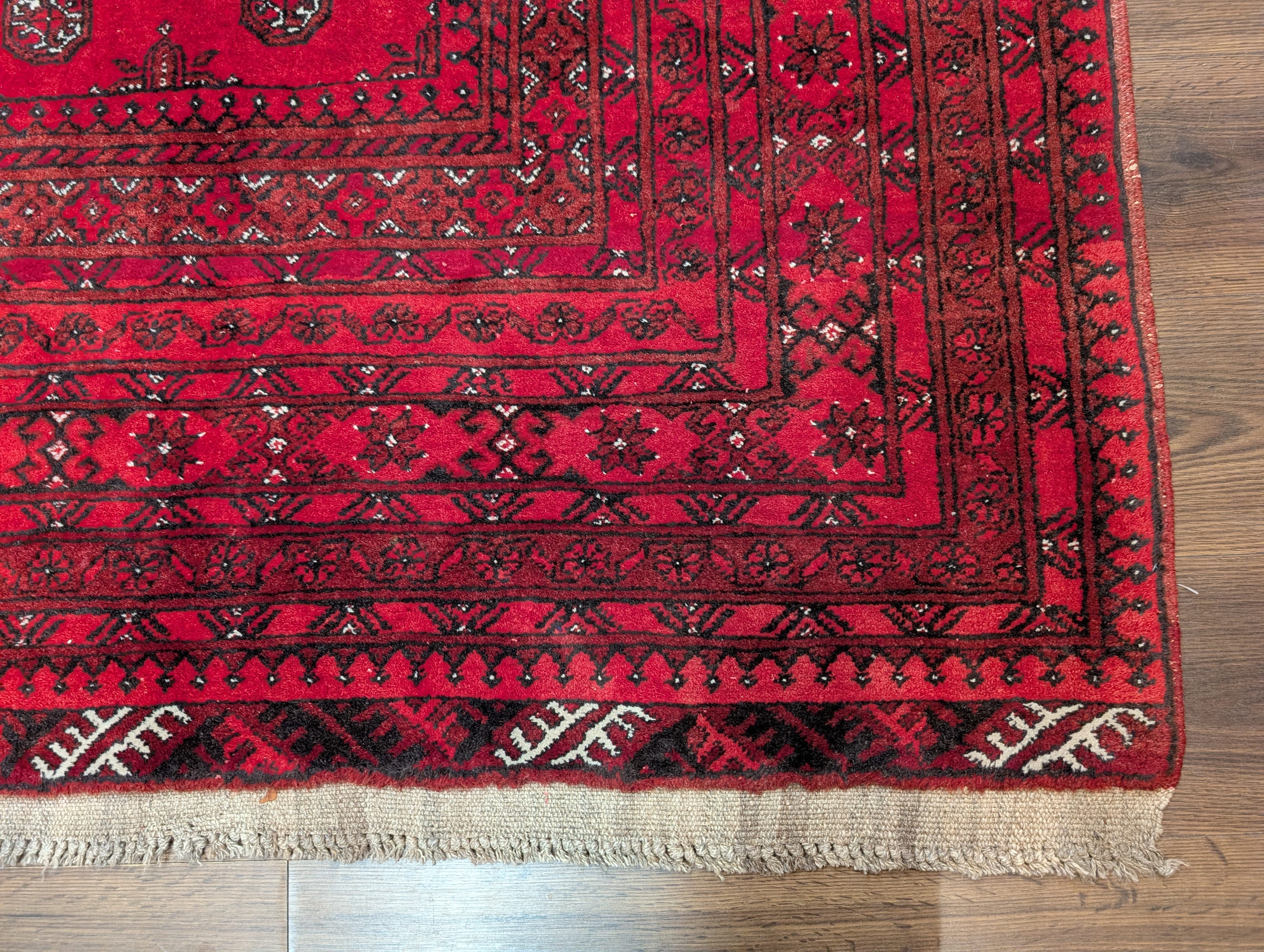 Red Afghan Turkoman Rug 7x9, Bokhara Rug, Wool, Tribal, Hand Knotted - Jewel Rugs