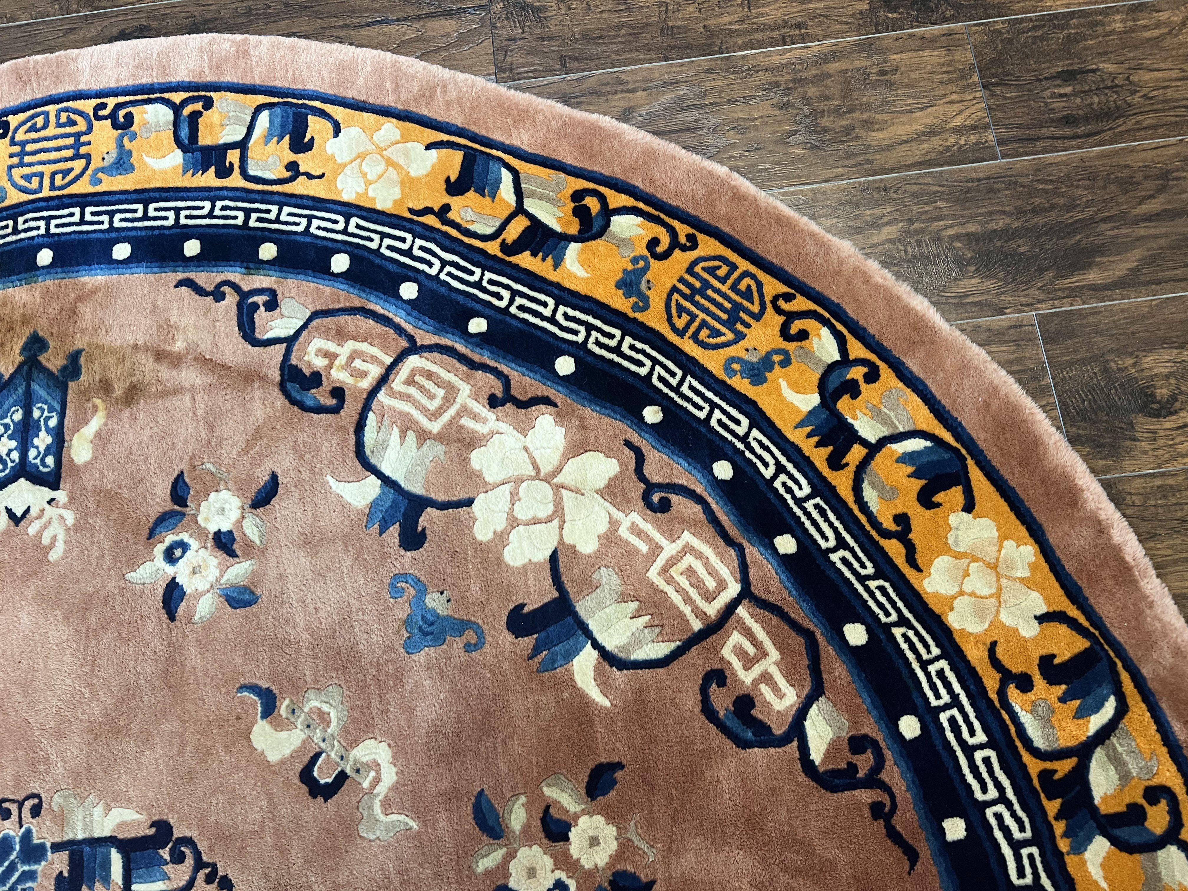 Antique Round Chinese Wool Rug 8x8, Chinese Peking Carpet, Asian Oriental Carpet 8 x 8 ft, Chinese Art Deco Rug, Nichols Rug - Jewel Rugs