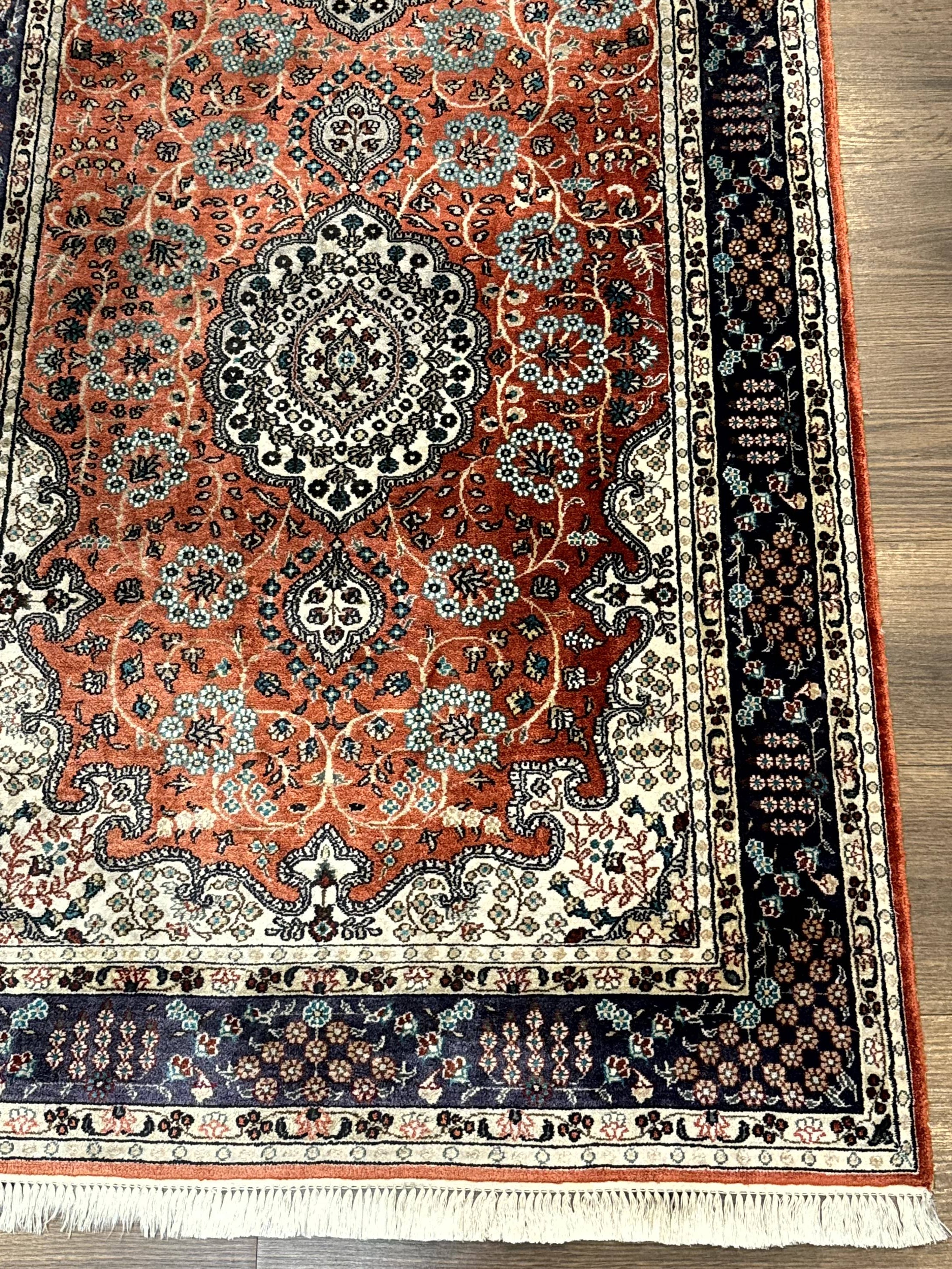 Turkish Silk Runner Rug 3x8, Short Runner Rug, Red, Floral Medallions, Very Fine 360 KPSI, 3 x 8 Runner - Jewel Rugs