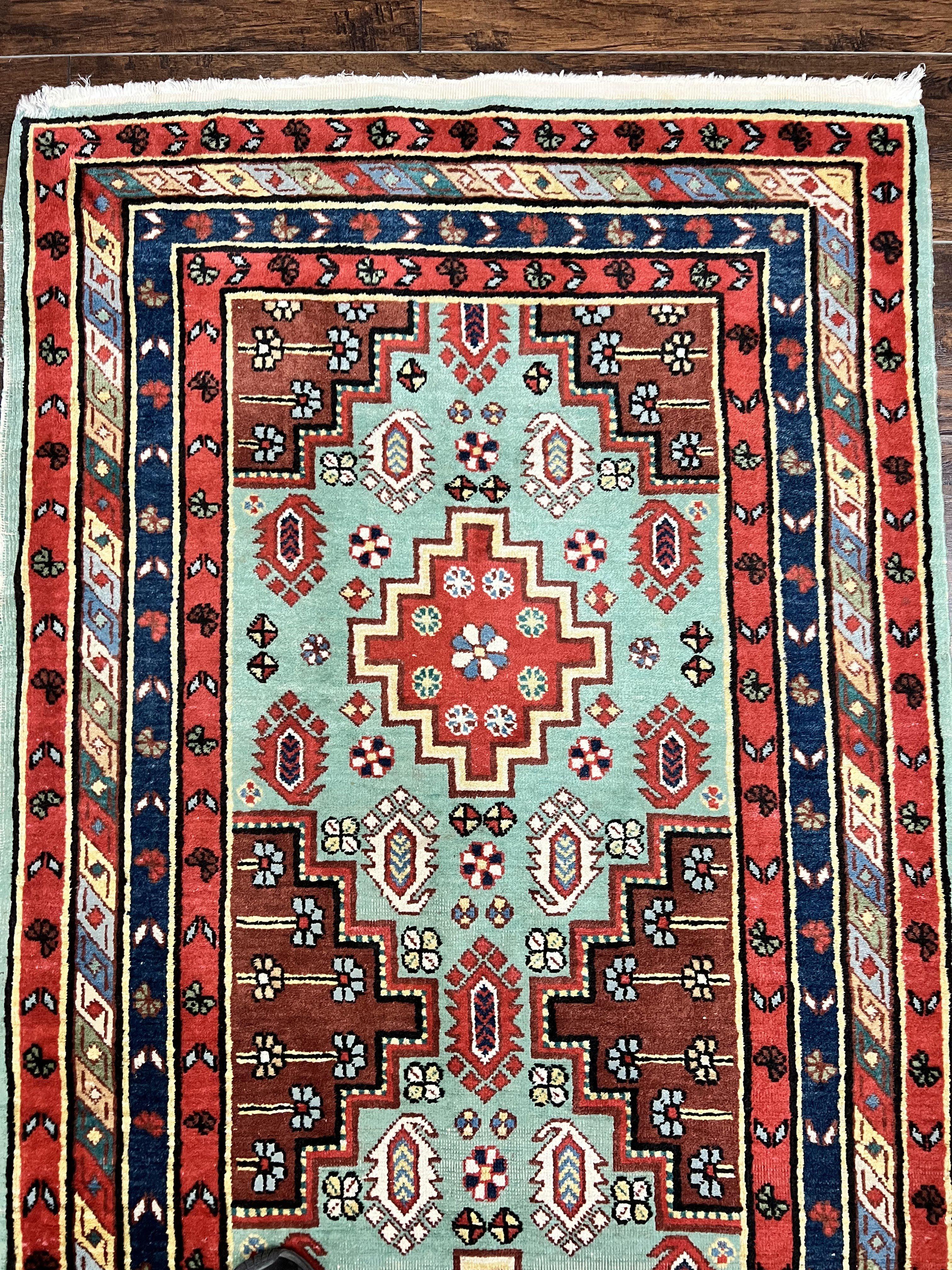 Colorful Turkish Rug 3x6, Geometric Heriz Oriental Carpet, Wool Hand Knotted Vintage Carpet, Oriental Rug 3 x 6 - Jewel Rugs