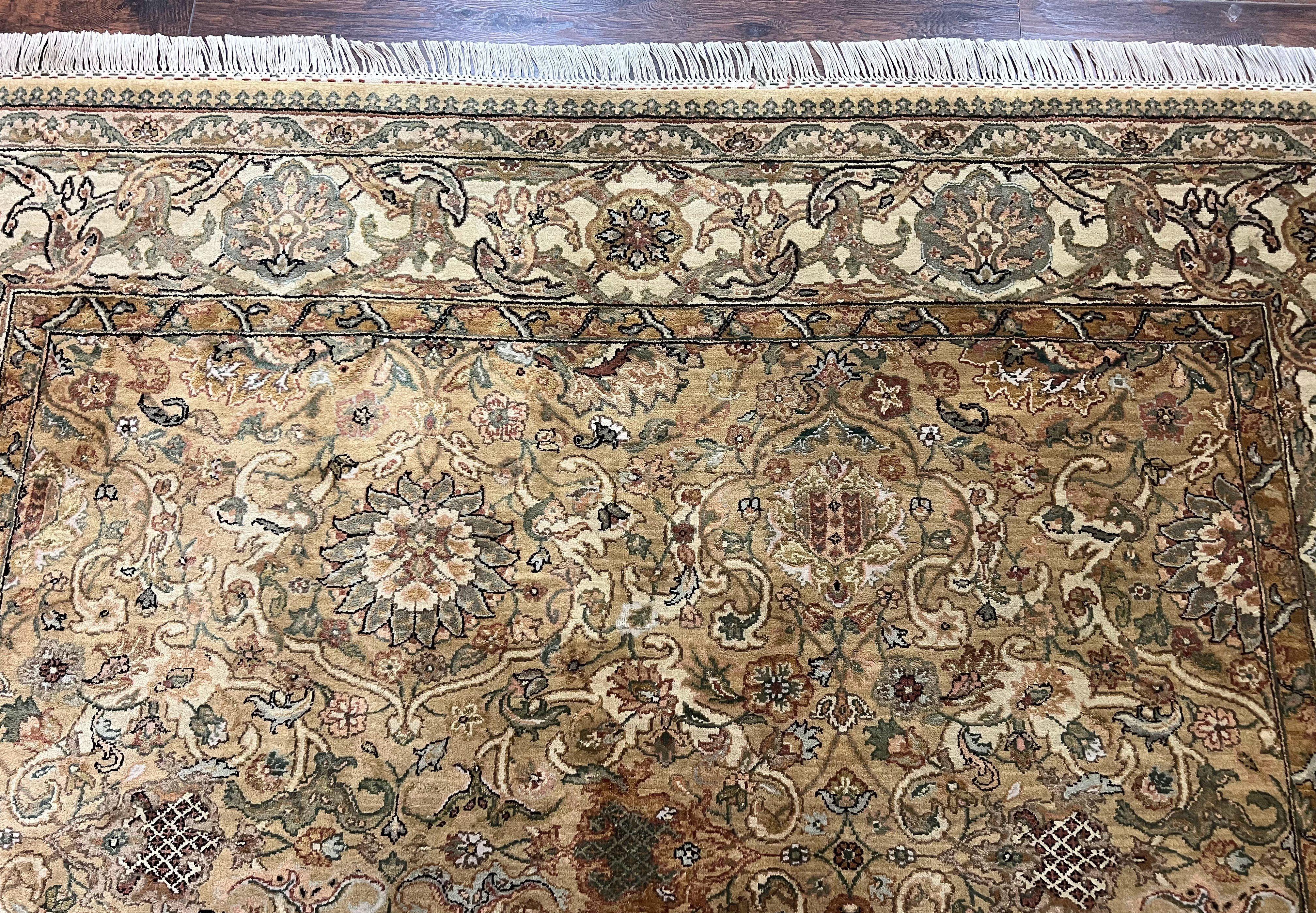 Indo Mahal Rug 8x10, Indian Jaipur Rug 8 x 10 ft, Wool Indo Persian Carpet, Handmade Traditional Floral Area Rug, Olive Green, Vintage Rug - Jewel Rugs