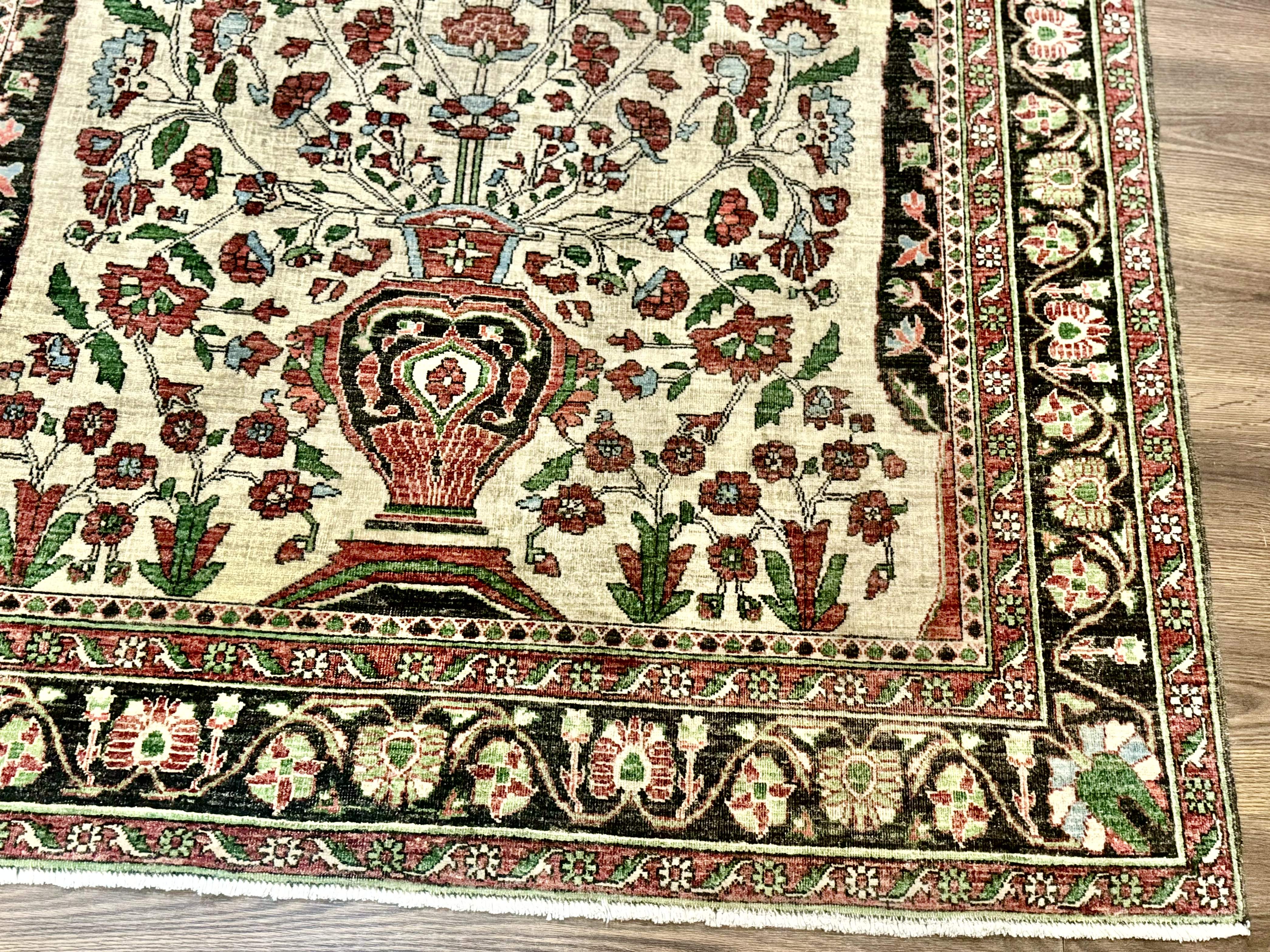 Persian Sarouk Rug 5x7 – Tree of Life Prayer Rug, Persian Vase Design - Jewel Rugs