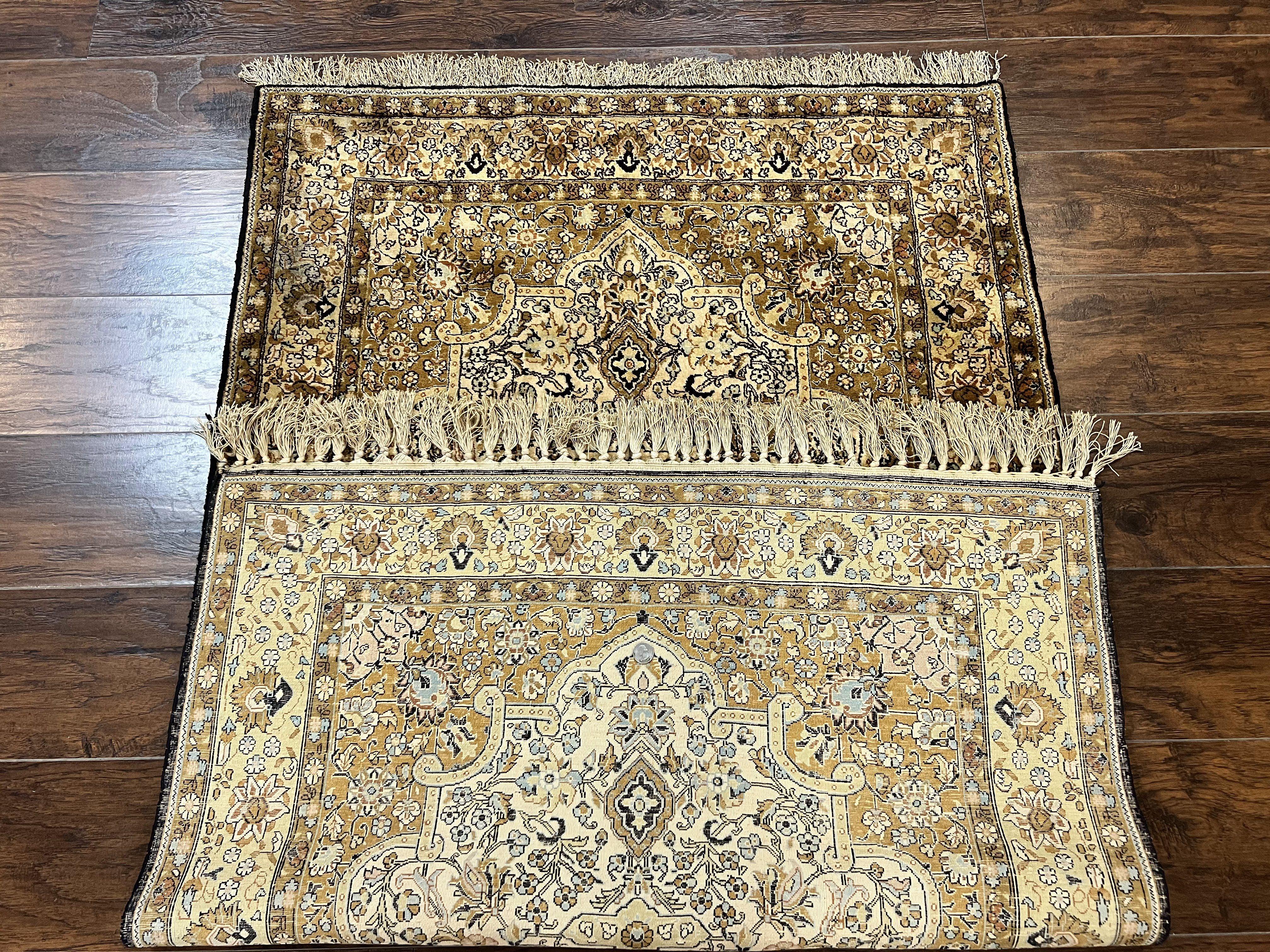 Persian Qum Silk Rug 3.5 x 5.5, Floral Medallion, Very Fine 350 KPSI, Handmade Silk on Silk Rug, Vintage - Jewel Rugs