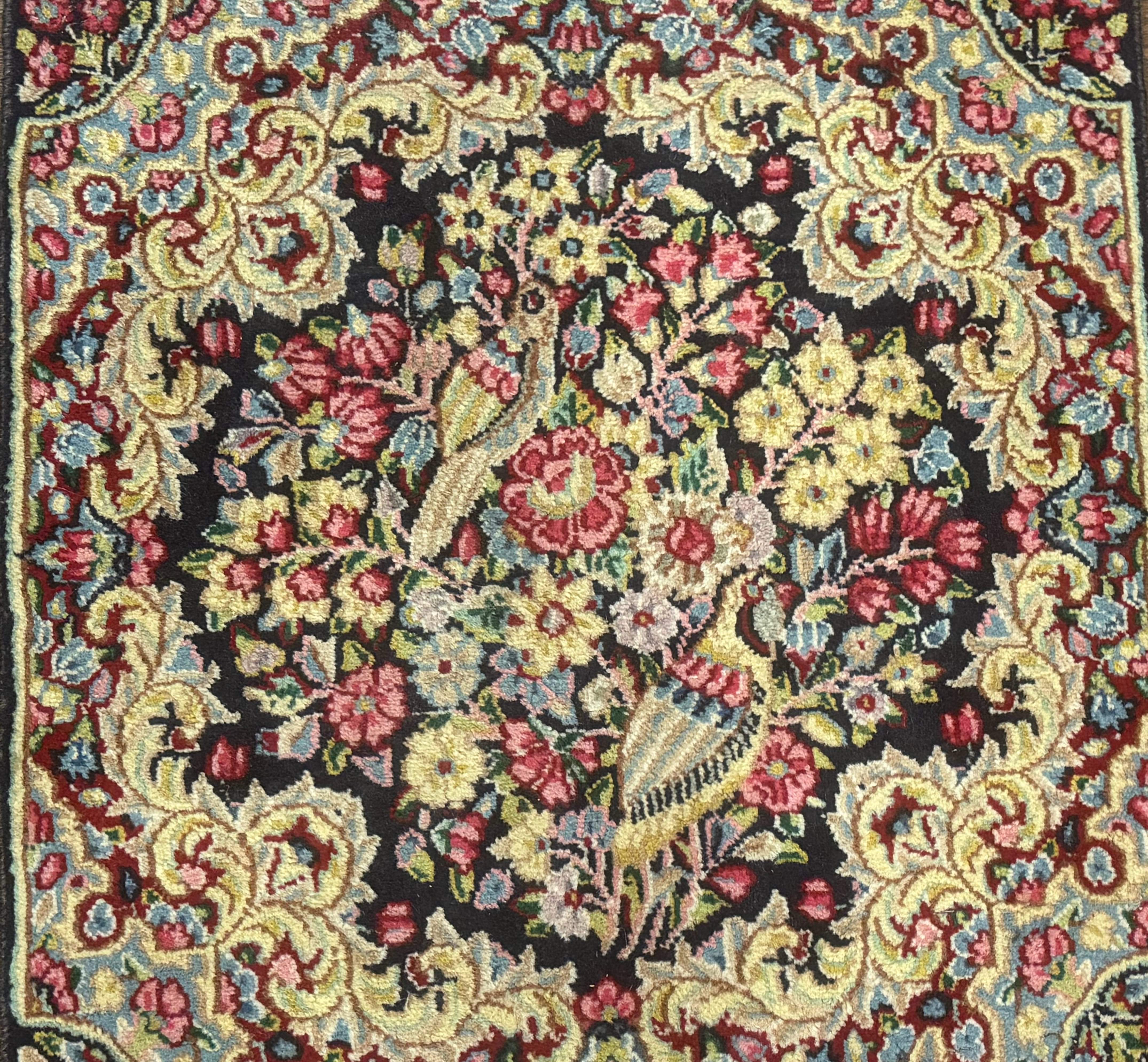Persian Kerman Double Bag Face Rug, Floral, Birds, Very Fine 225 KPSI, Wool Handmade - Jewel Rugs