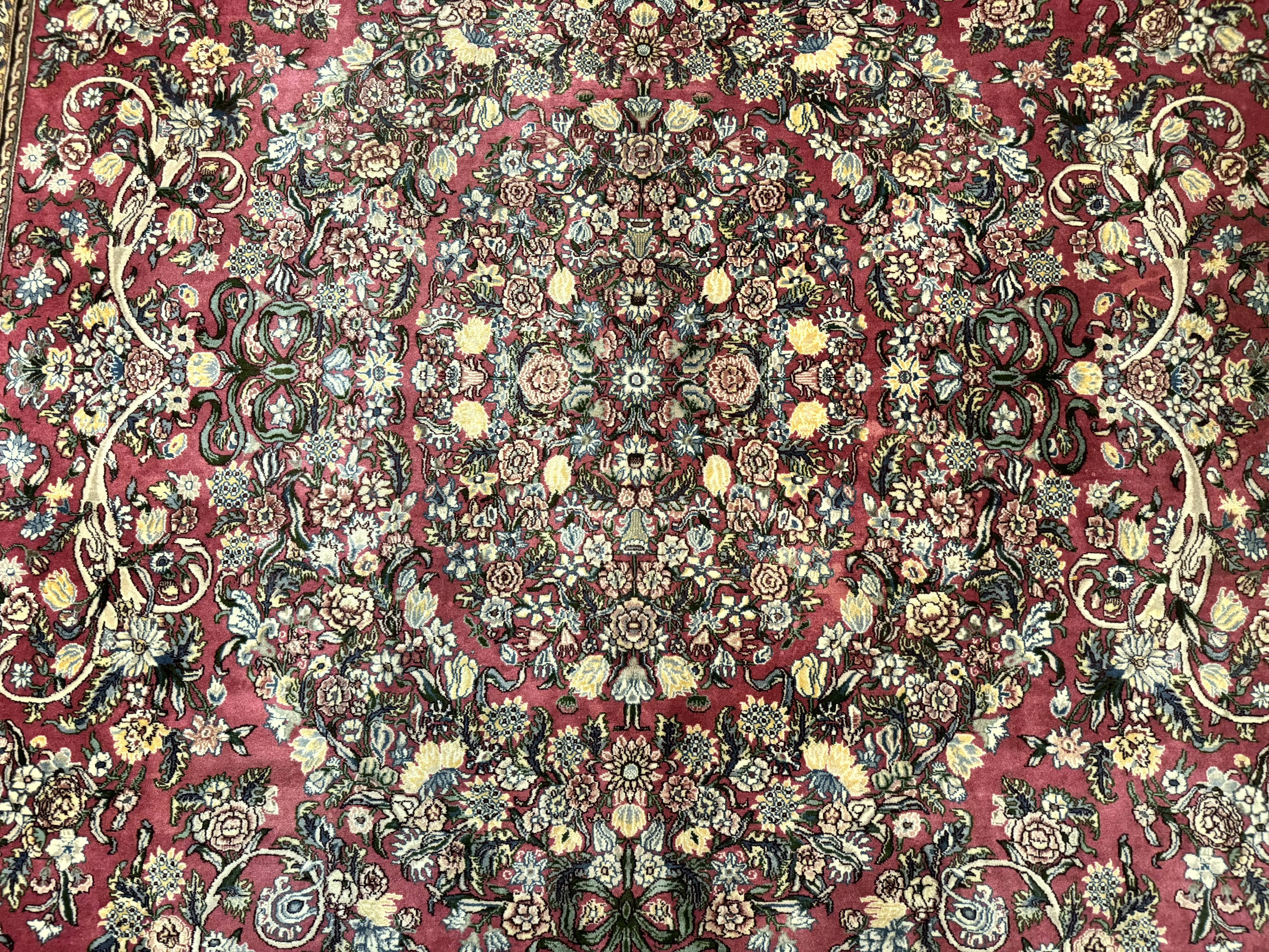 Sino Persian Rug 9x12, Fine 290 KPSI, Rose-Red, Floral Allover - Jewel Rugs