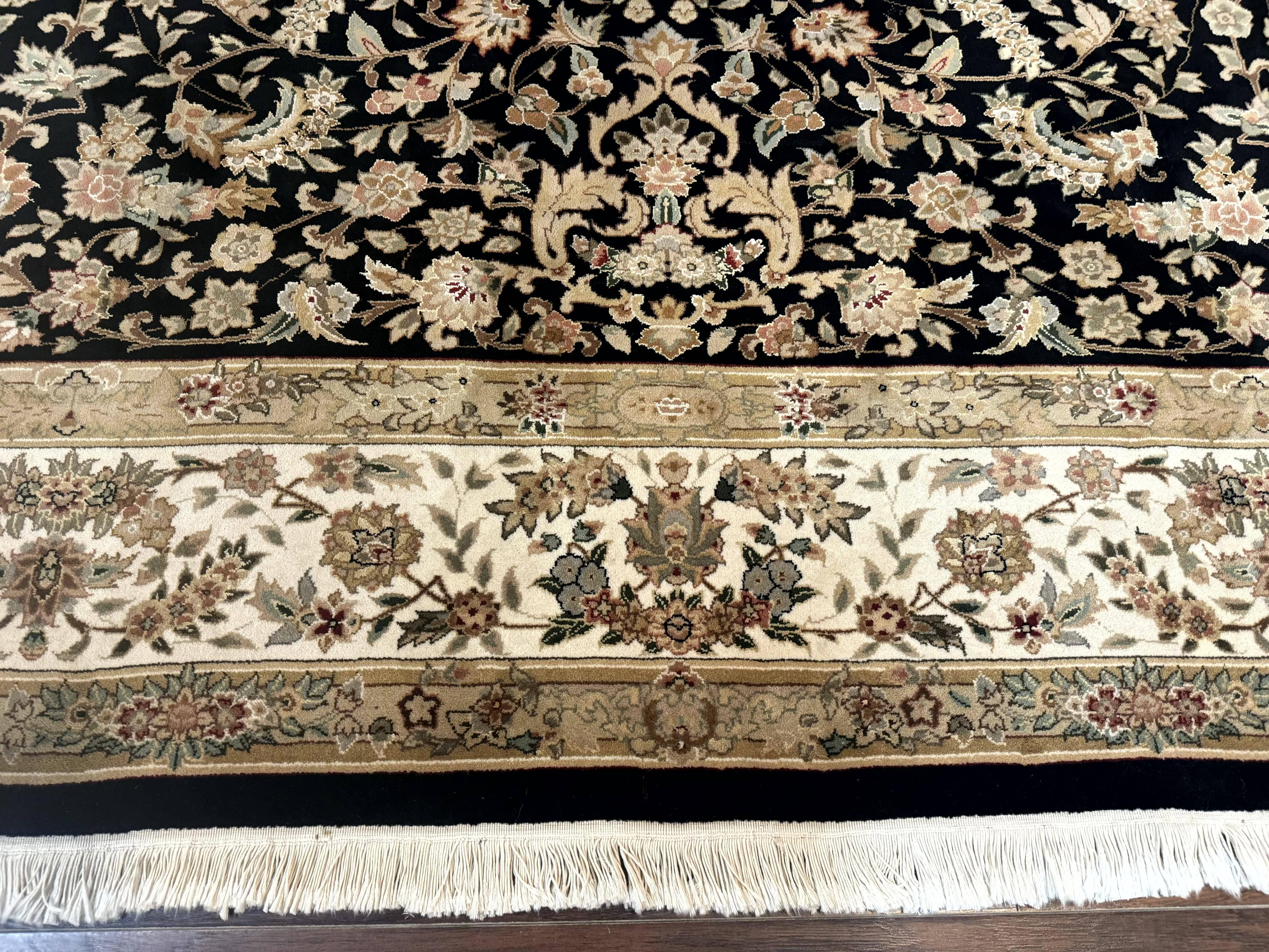 Sino Persian Rug 9x12, Floral Medallion, Black and Ivory, Elegant - Jewel Rugs