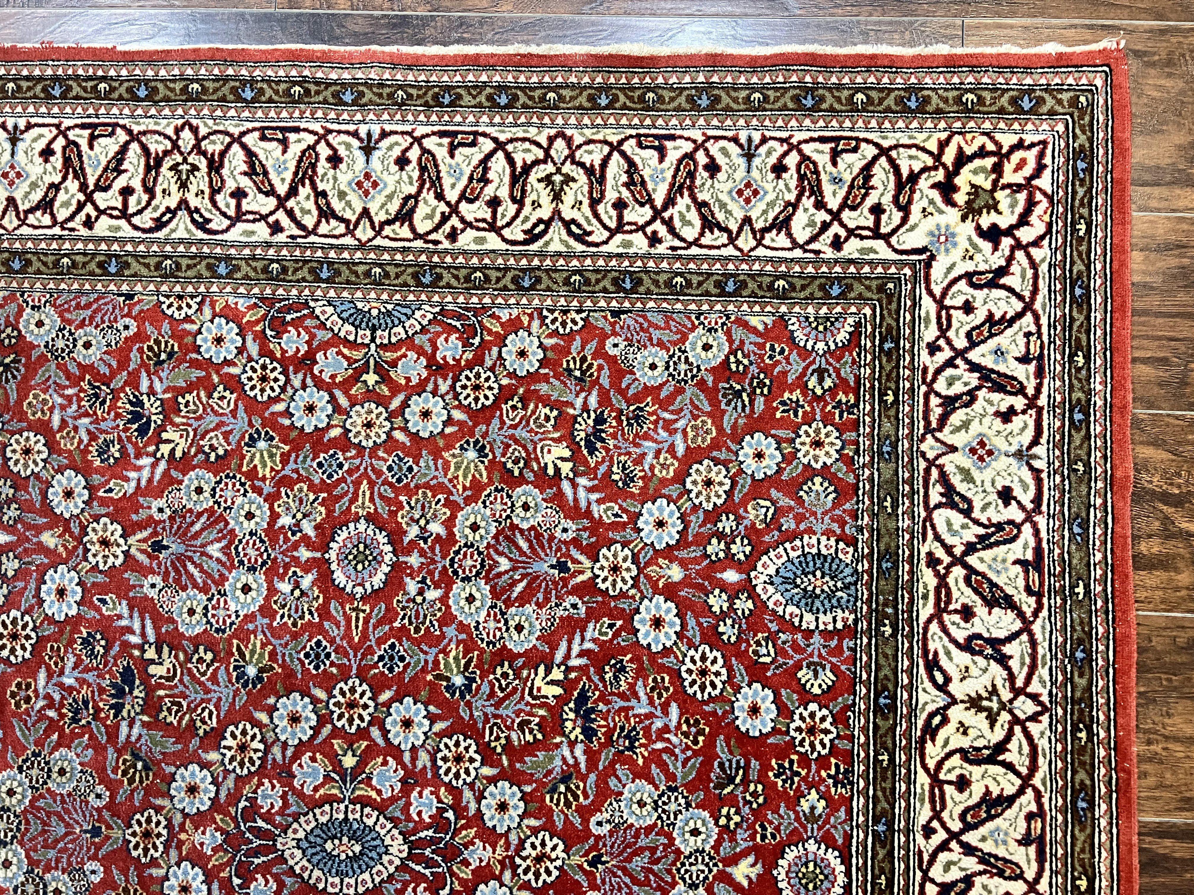 Red Persian Qum Rug 5 x 7.6, Hand Knotted Vintage Wool Fine Carpet 270 KPSI, Floral Allover - Jewel Rugs