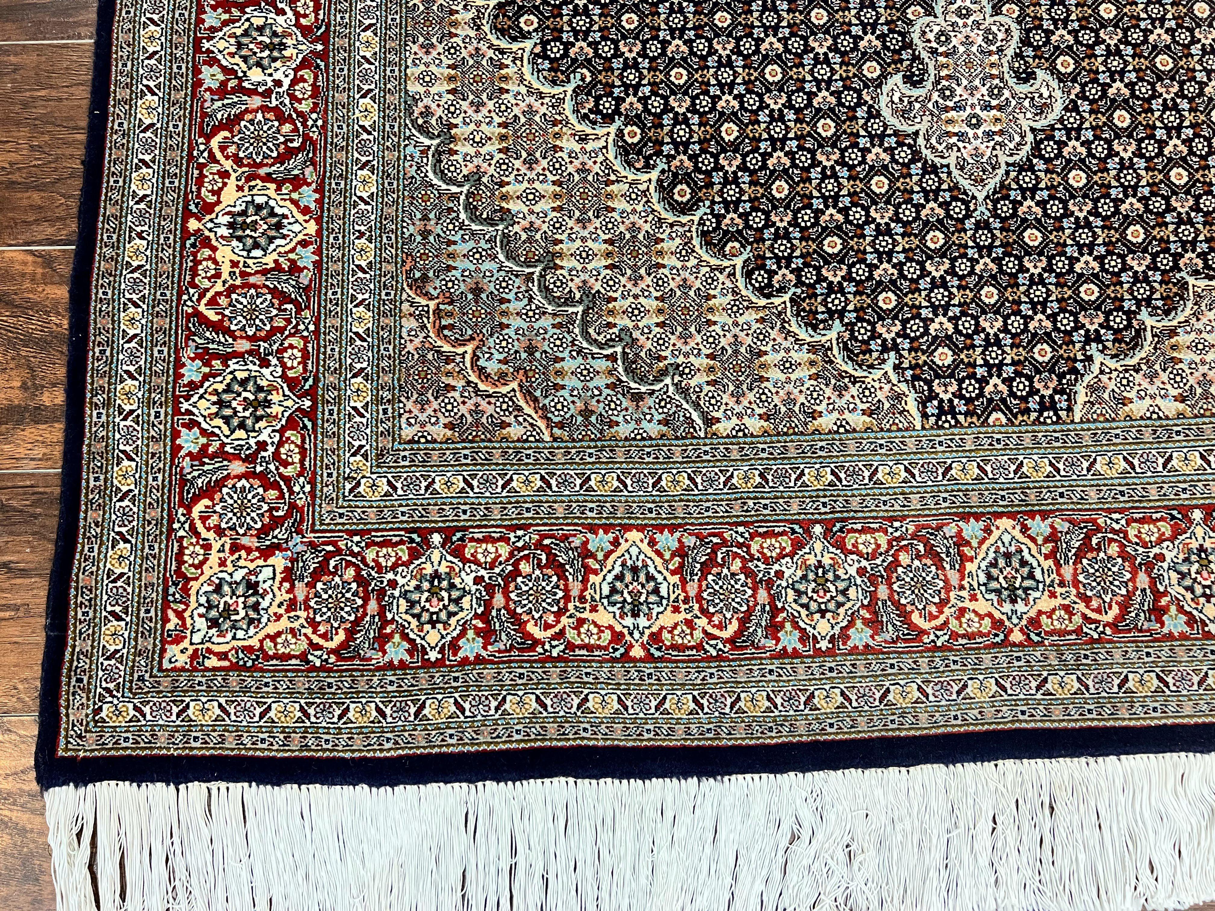 Persian Tabriz Rug 5x7, Wool with Silk Highlights, Hand Knotted Vintage Oriental Carpet, Very Fine, Herati Mahi Pattern, Black, Rare - Jewel Rugs