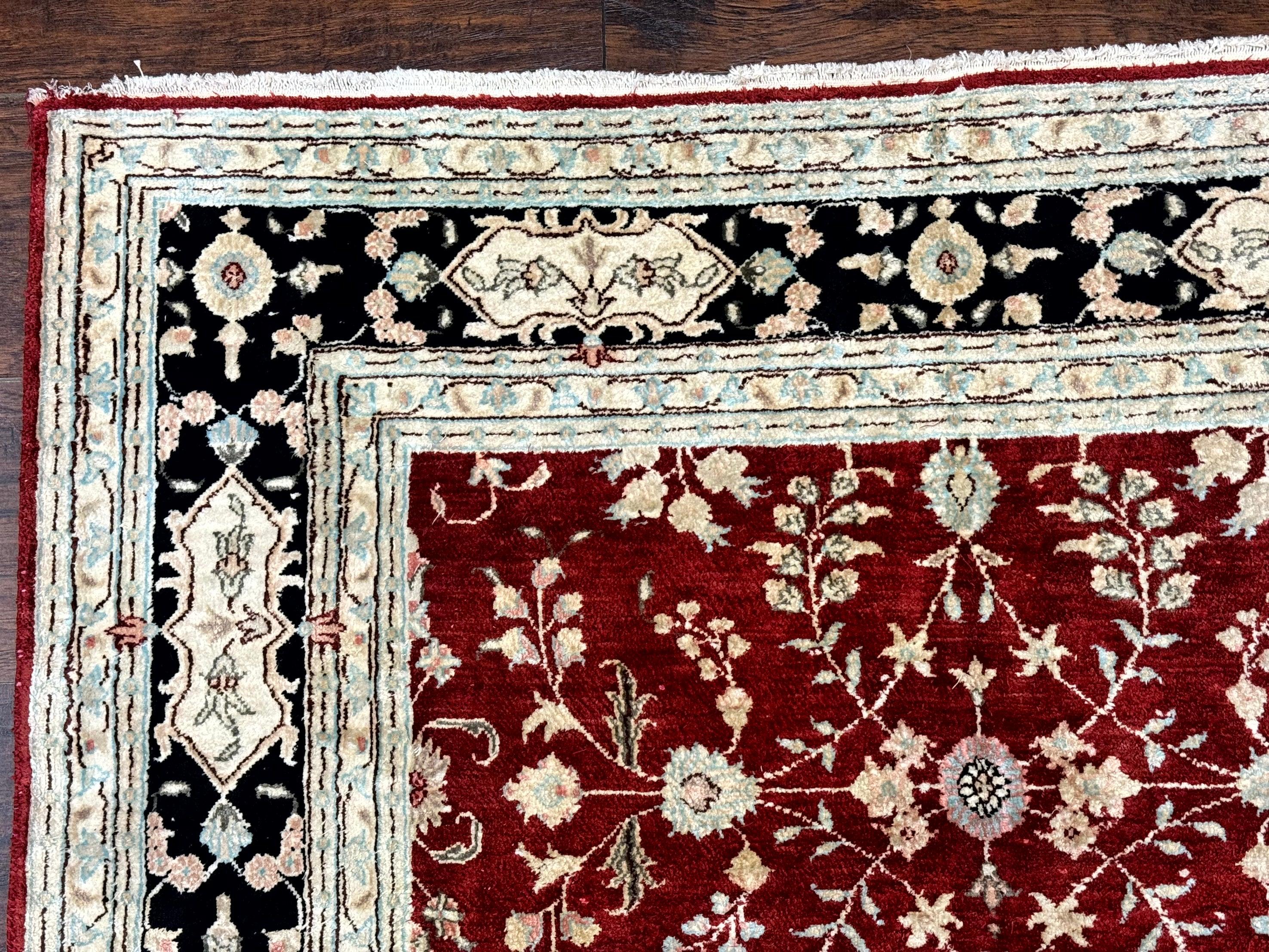 Indian Kashmiri Rug 4x5, Silk on Cotton Area Rug, Red, Handmade - Jewel Rugs