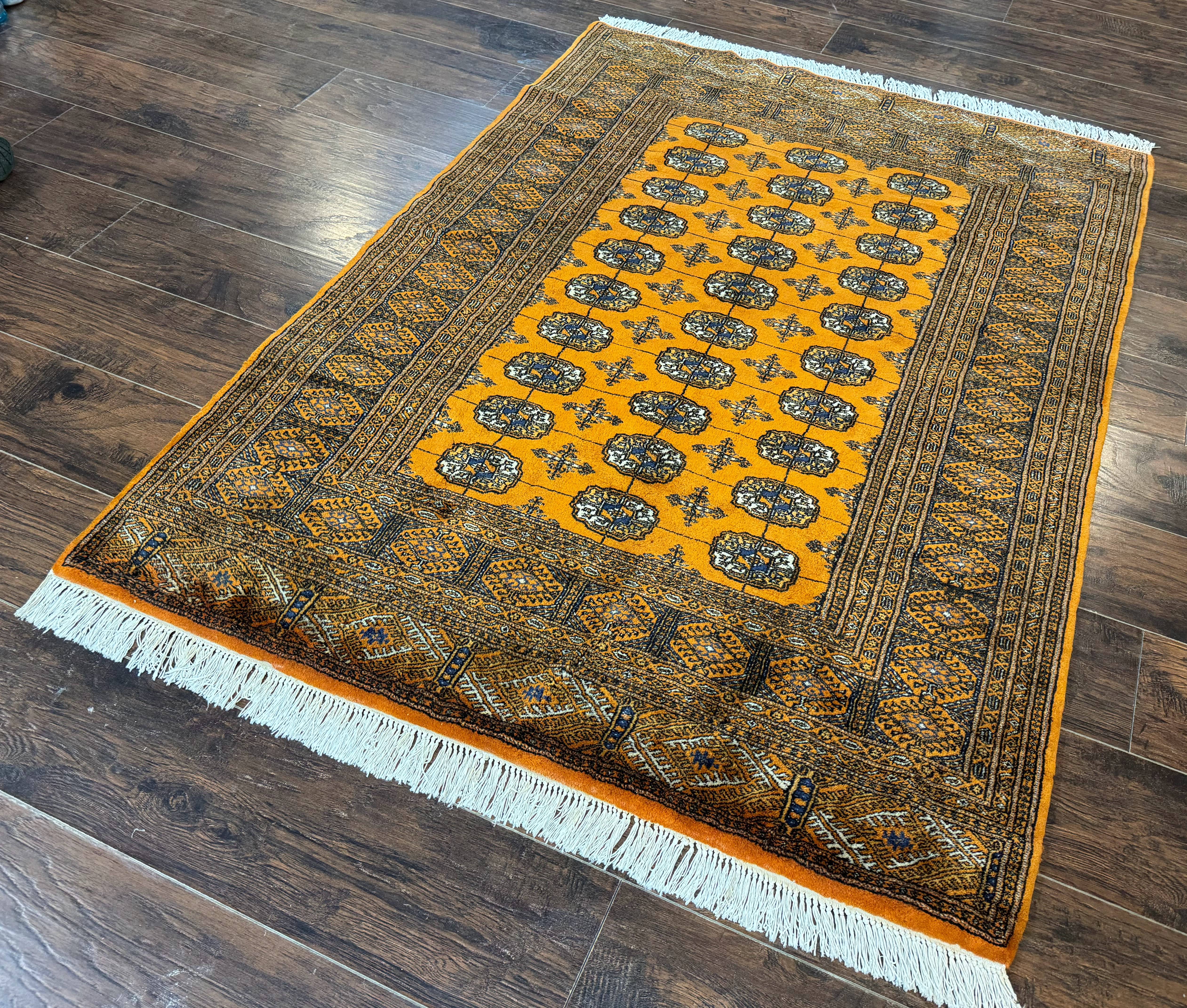 Pakistani Bokhara Turkoman Rug 4x6, Orange, Fine - Jewel Rugs