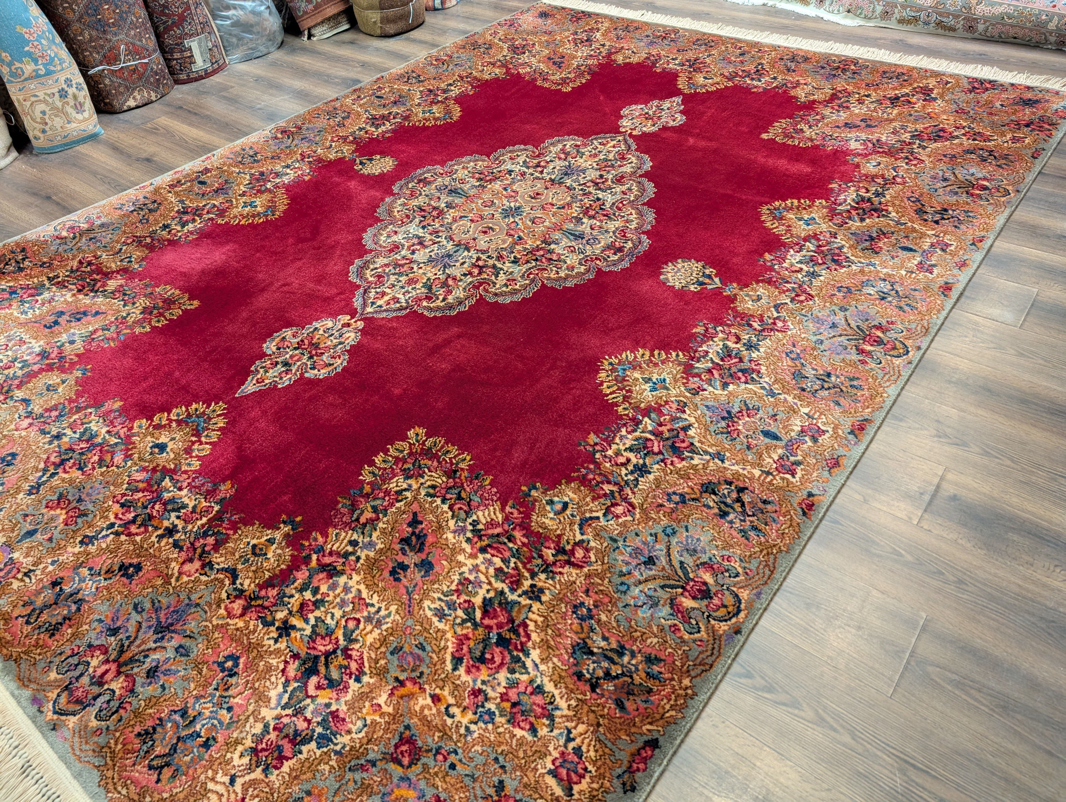 Karastan Rug 8.8 x 12, Kirman Red Medallion #762, Wool Vintage Karastan - Jewel Rugs