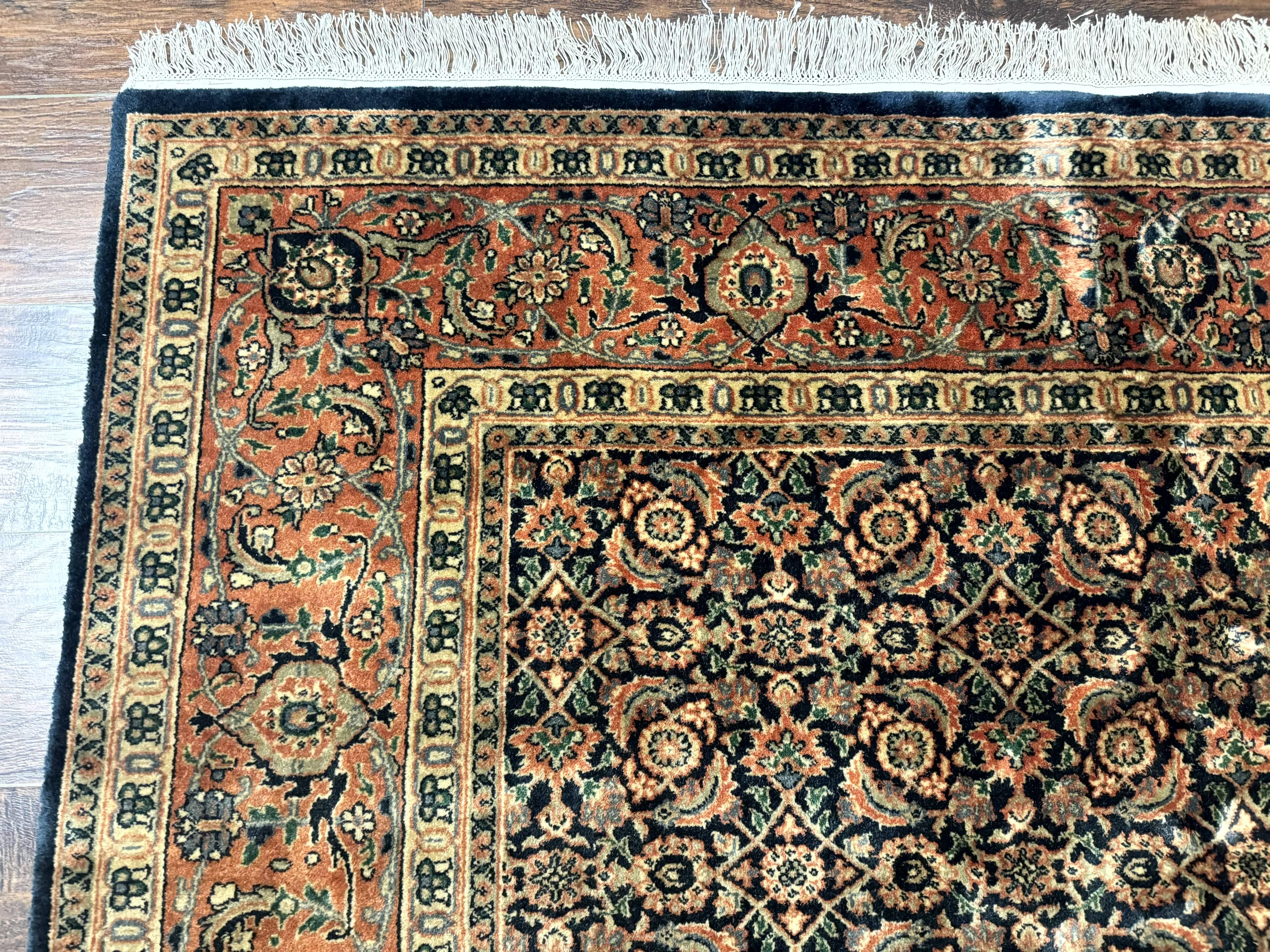Indo Persian Rug 6x9, Navy Blue and Red, Vintage Handmade Wool Traditional Carpet - Jewel Rugs