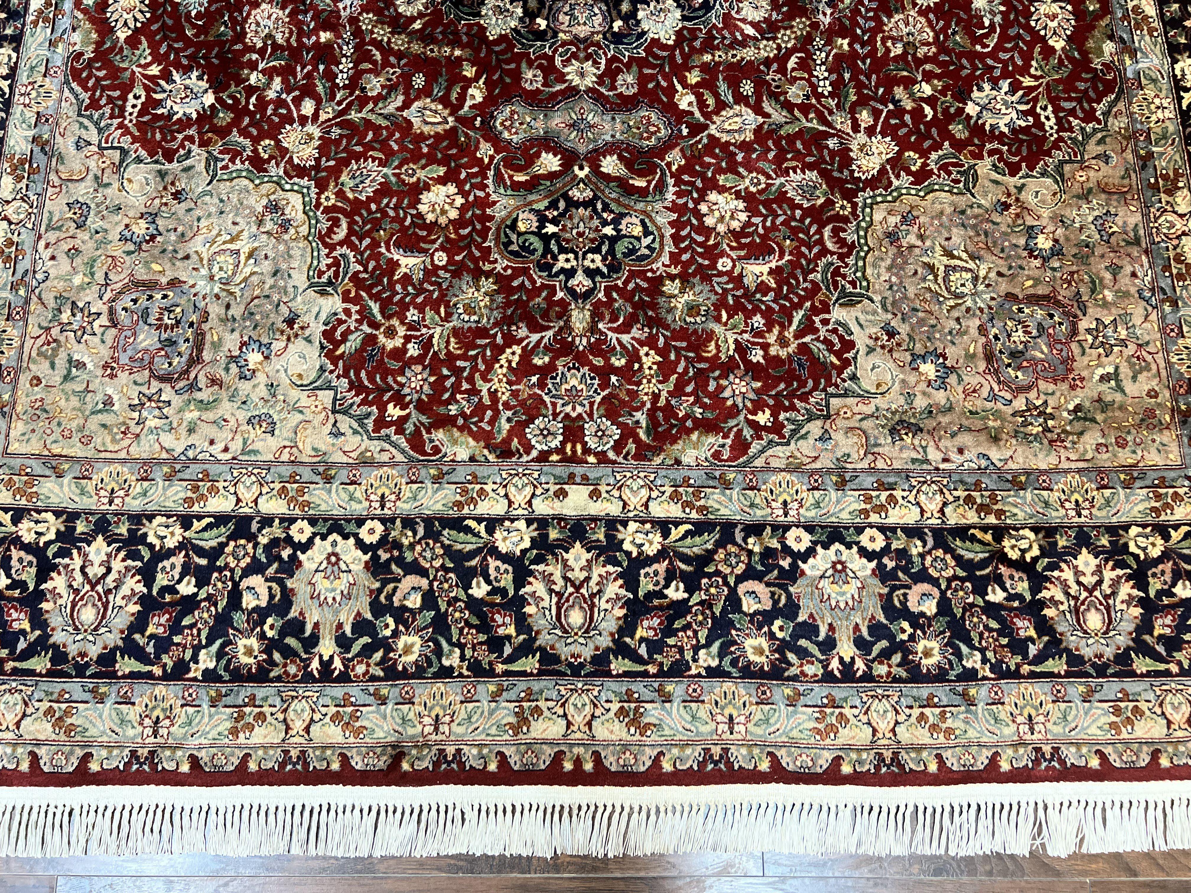 Pak Persian Rug 8x10, Wool Hand Knotted Vintage Carpet, Dark Red & Navy Blue, Dome Design Floral Medallion Rug, 8 x 10 Oriental Rug - Jewel Rugs