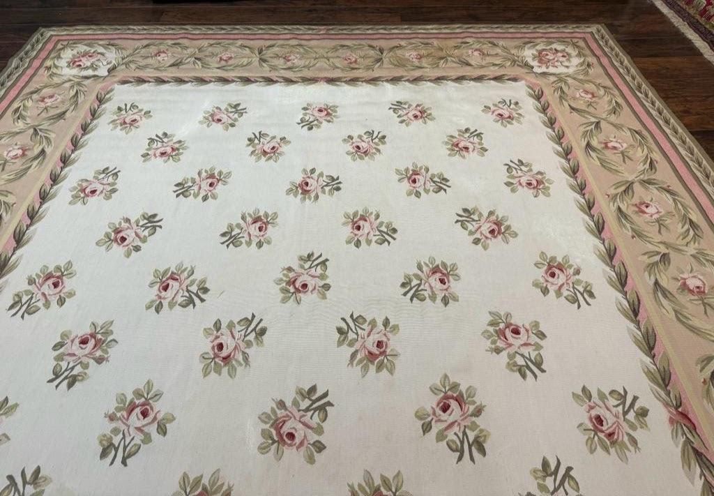 Aubusson Rug 10x14, Wool, Handmade, Floral Bouquets, European Design - Jewel Rugs