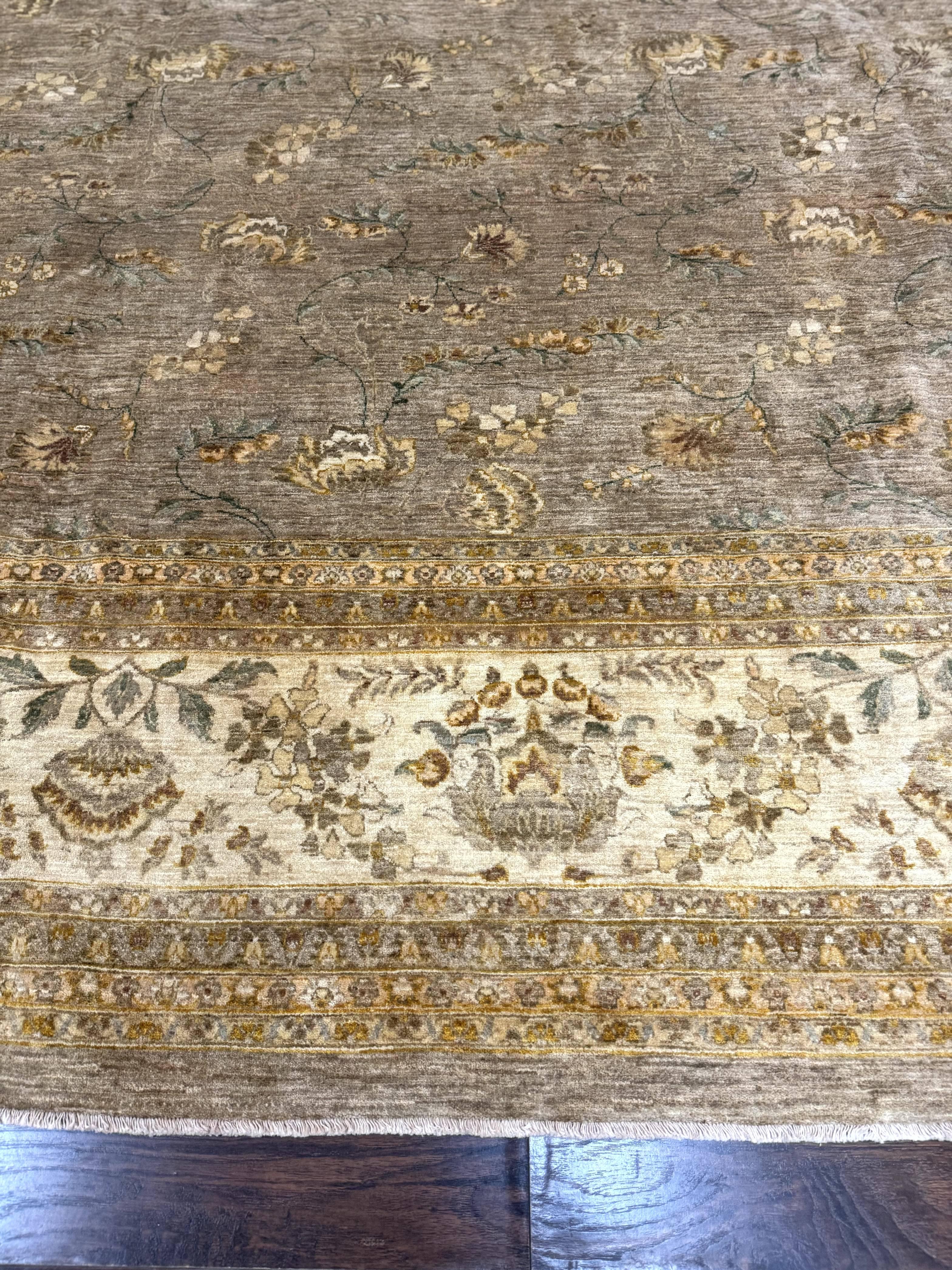 Palace Sized Rug 11x18, Handmade Wool Oversized Persian Carpet 11 x 18 ft, Gray-Taupe, Beige-Cream, Floral, Large Hand Knotted Area Rug - Jewel Rugs