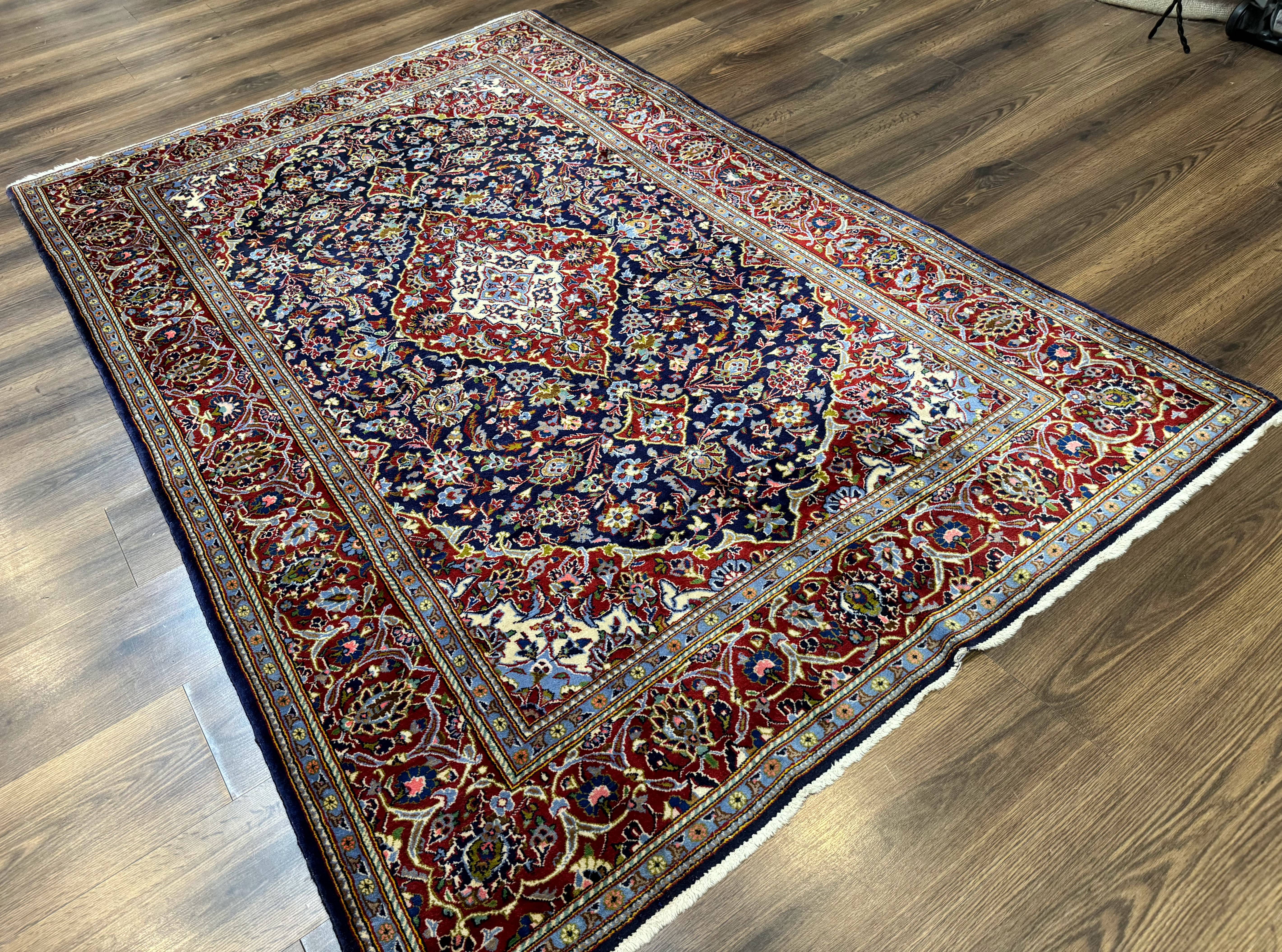 Navy Blue Persian Kashan Rug 5x7, Antique, Wool Hand Knotted Carpet - Jewel Rugs