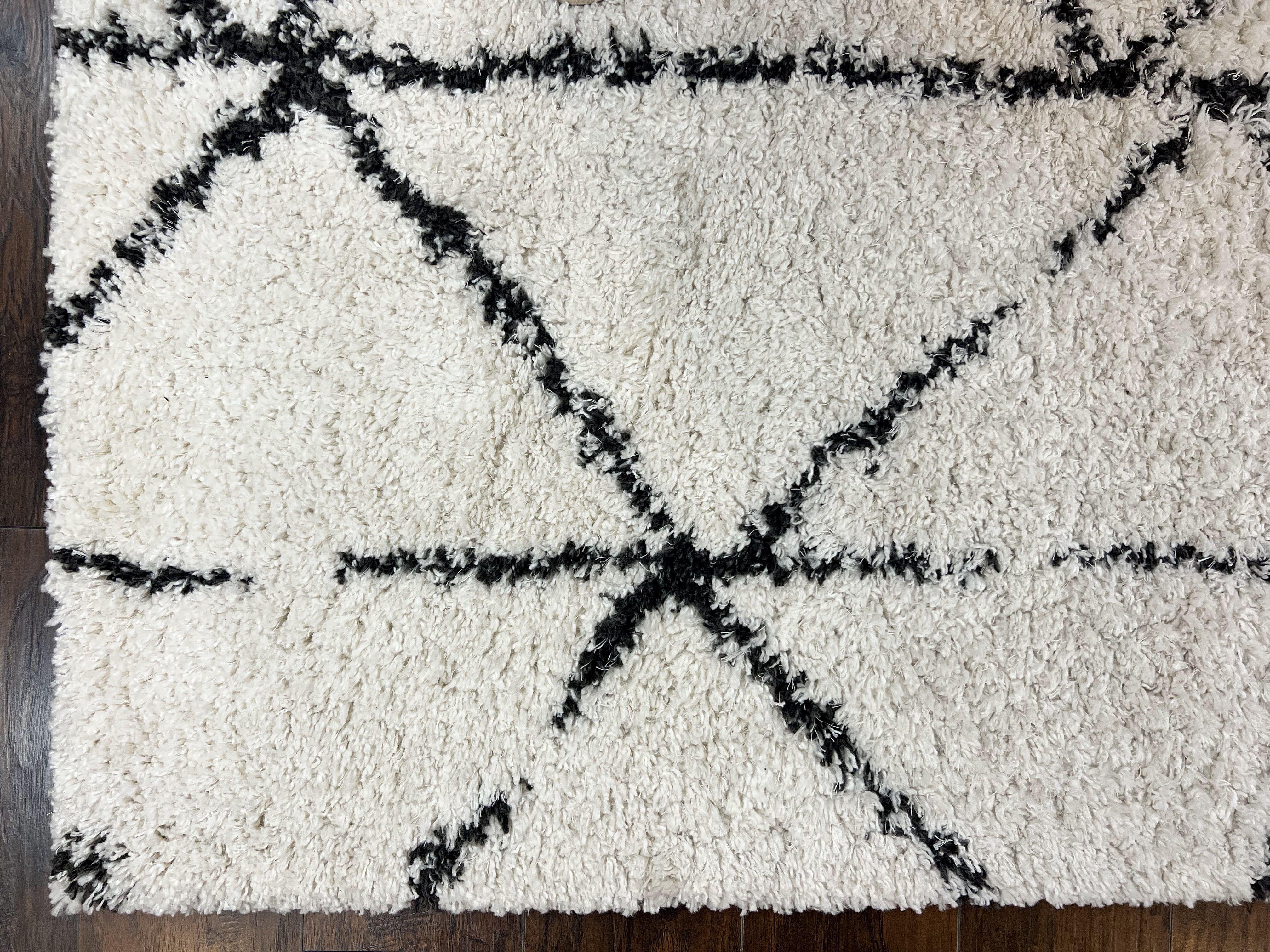 Modern Shag Rug 5x7, Ivory and Black Area Rug 5 x 7 ft - Jewel Rugs