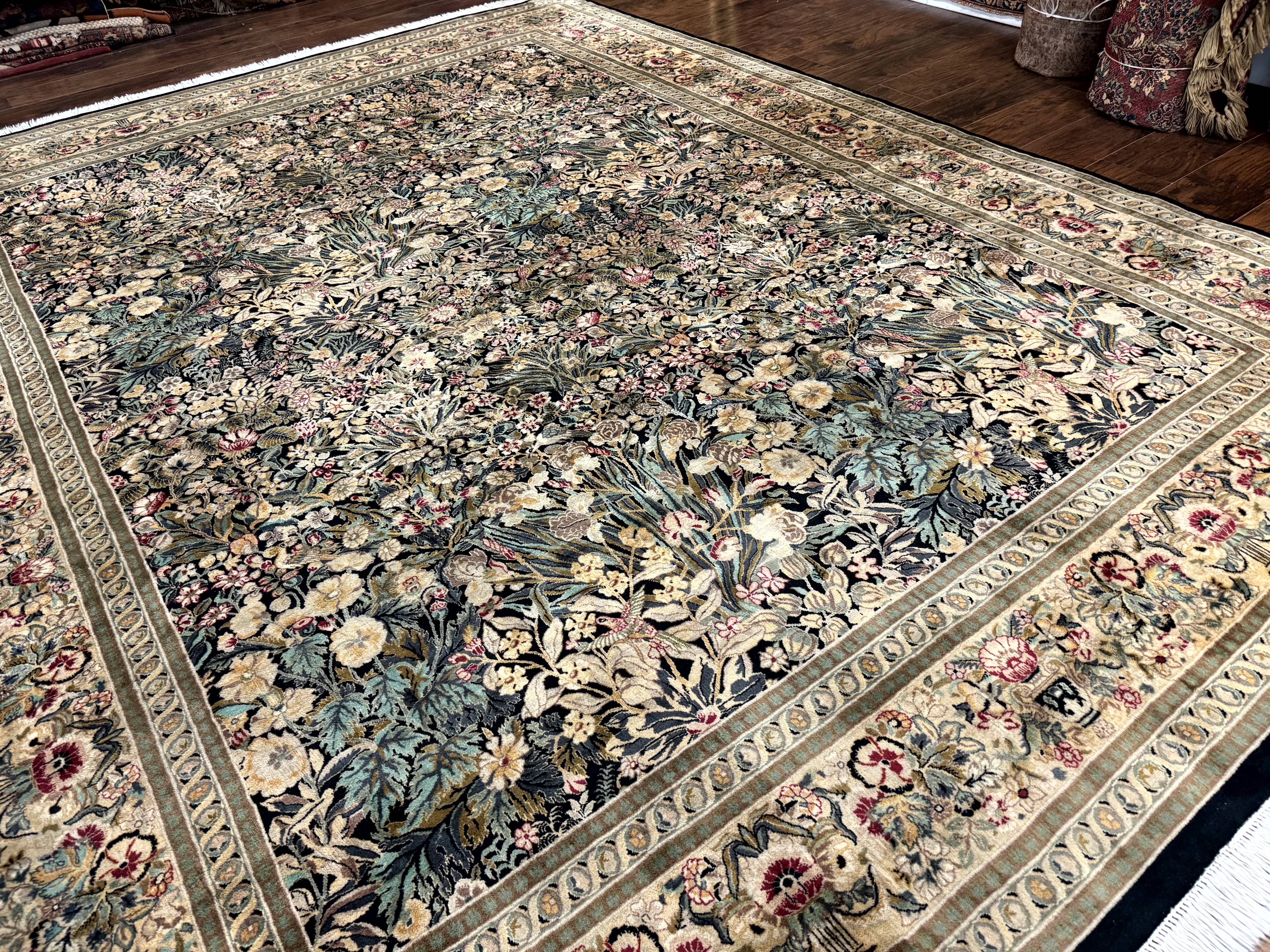 Pak Persian Rug 9x12, William Morris Floral Pattern, Bird Motifs, Wool Pakistani Oriental Carpet, 260 KPSI - Jewel Rugs