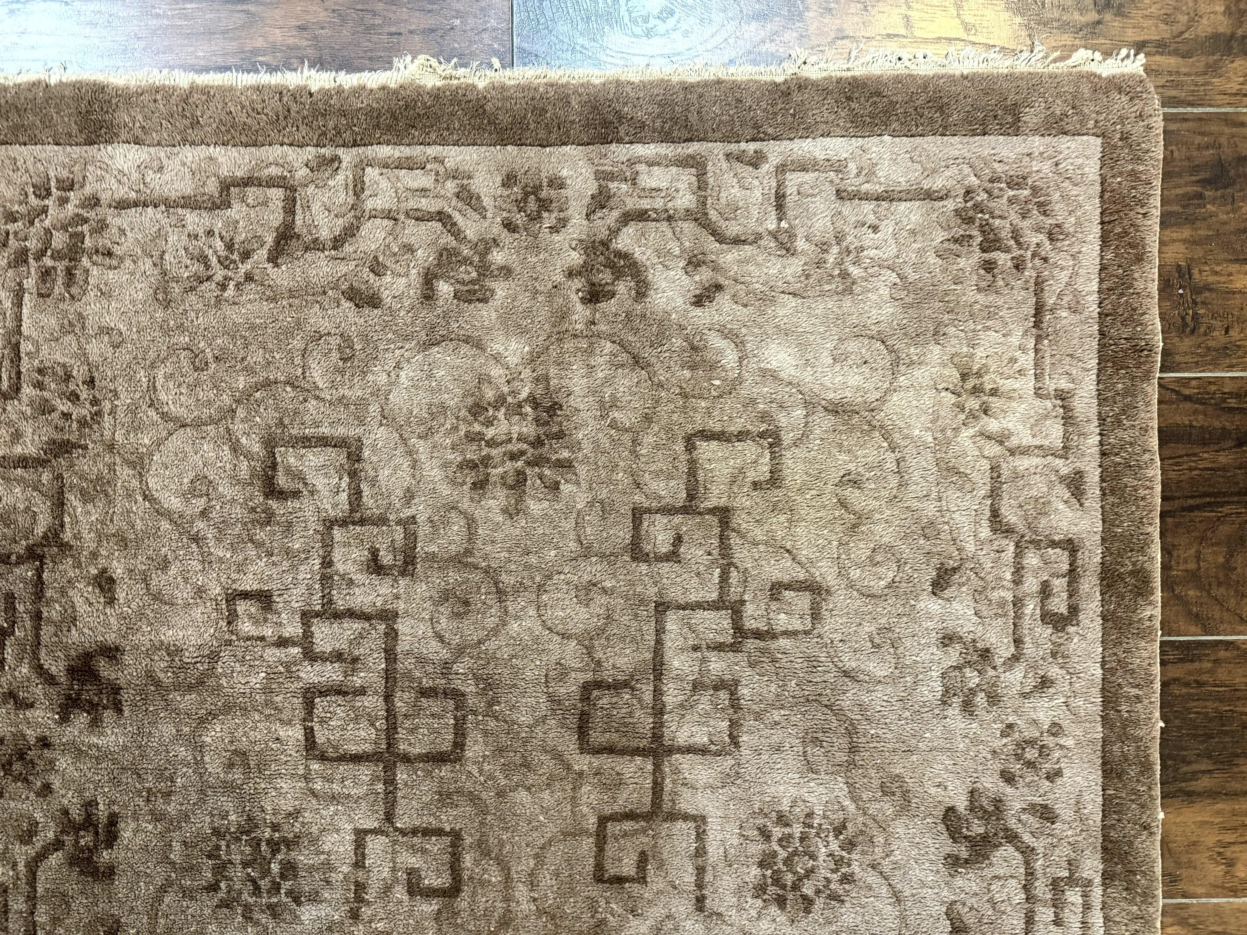 Antique Chinese Fette Rug 3x6, Taupe, Handmade Wool Chinese Carpet - Jewel Rugs