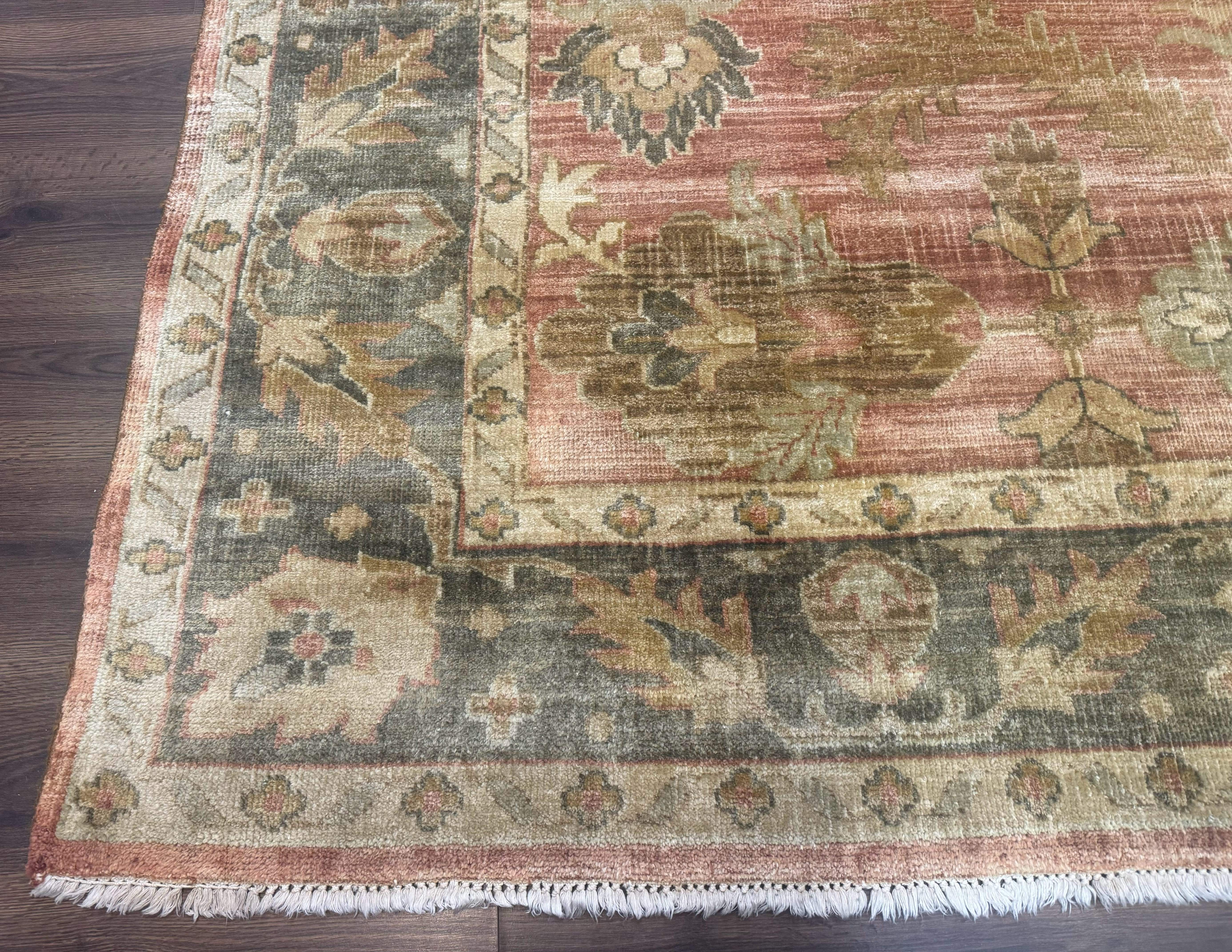 Turkish Oushak Rug 8x10 – Terracotta and Dark Gray, Hand-Knotted Wool Carpet - Jewel Rugs