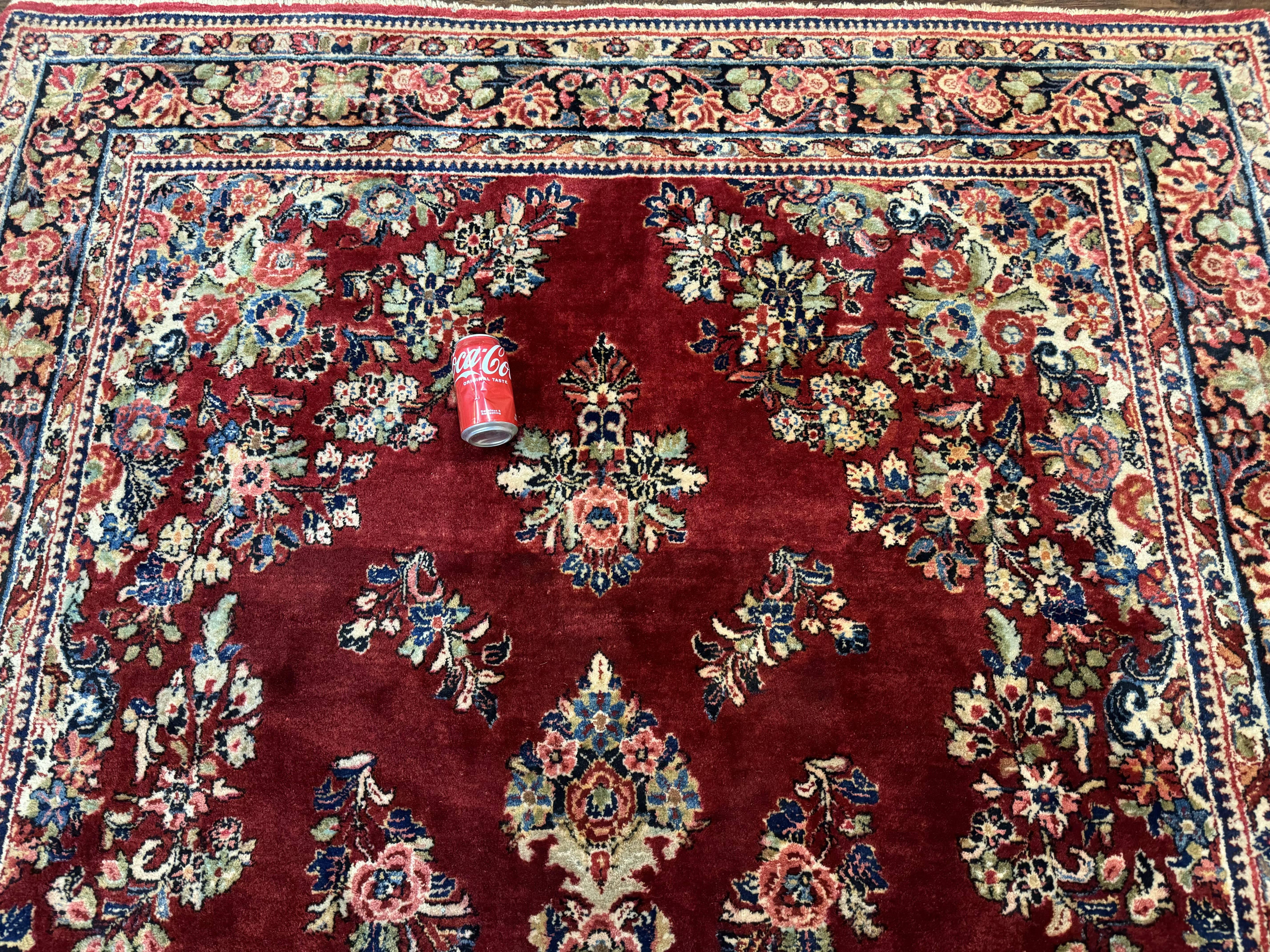 Antique Persian Sarouk Rug 6x9, Red Navy Blue, Handmade, Wool - Jewel Rugs