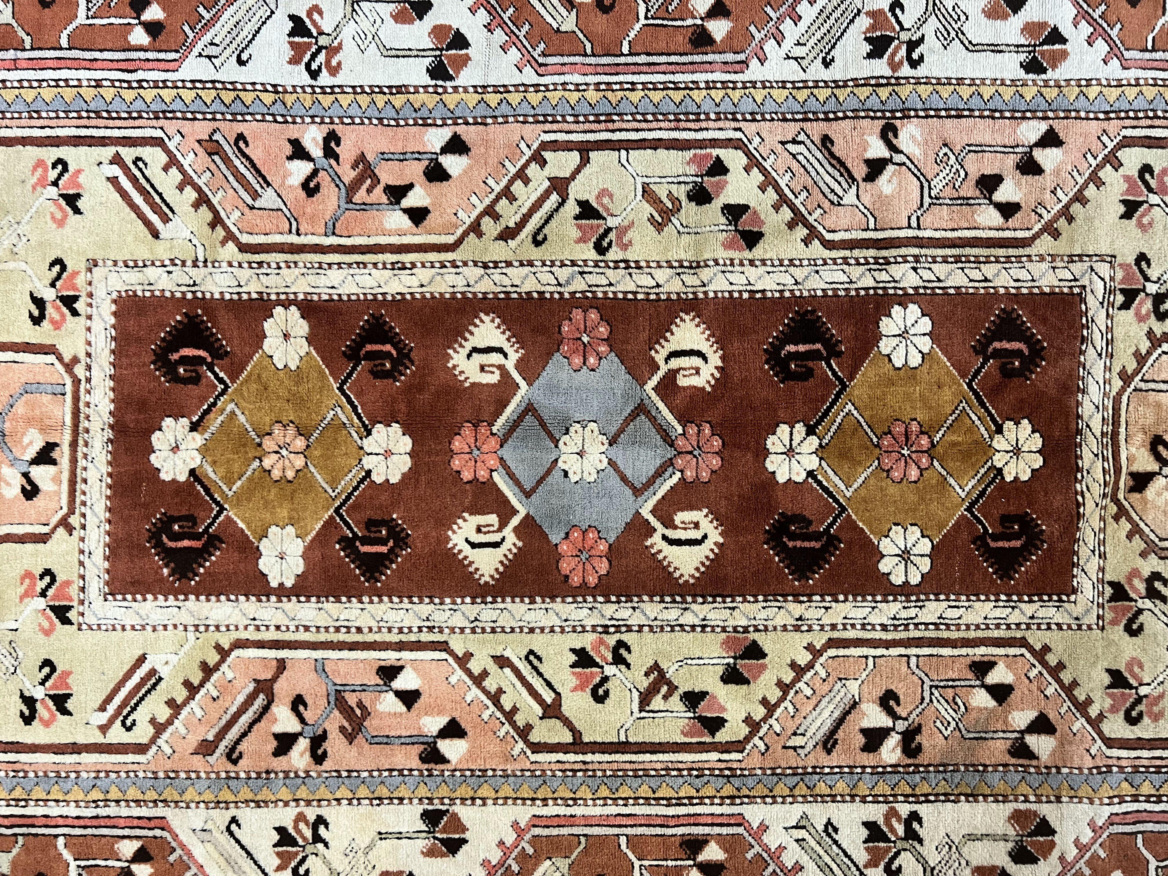 Turkish Rug 7x10, Wool Hand Knotted Vintage Carpet, Geometric Kazak Pattern - Jewel Rugs