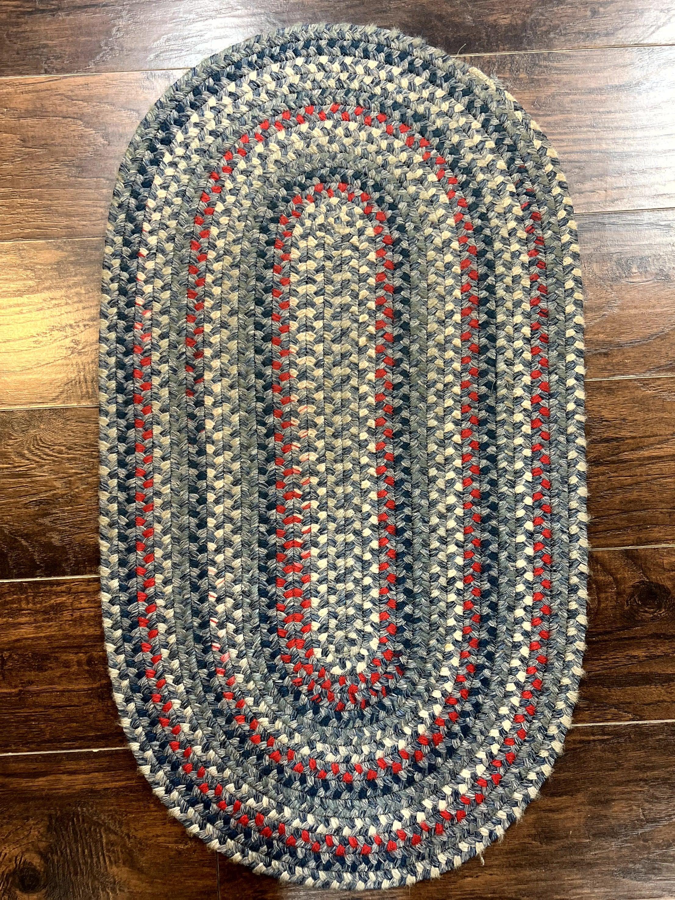 Oval Braided Rug 2x3, Small American Braided Rug, Multicolor Colorful, Blue Ivory Gray Red, 2x3 Oval Rug, Vintage 1960s Rug - Jewel Rugs