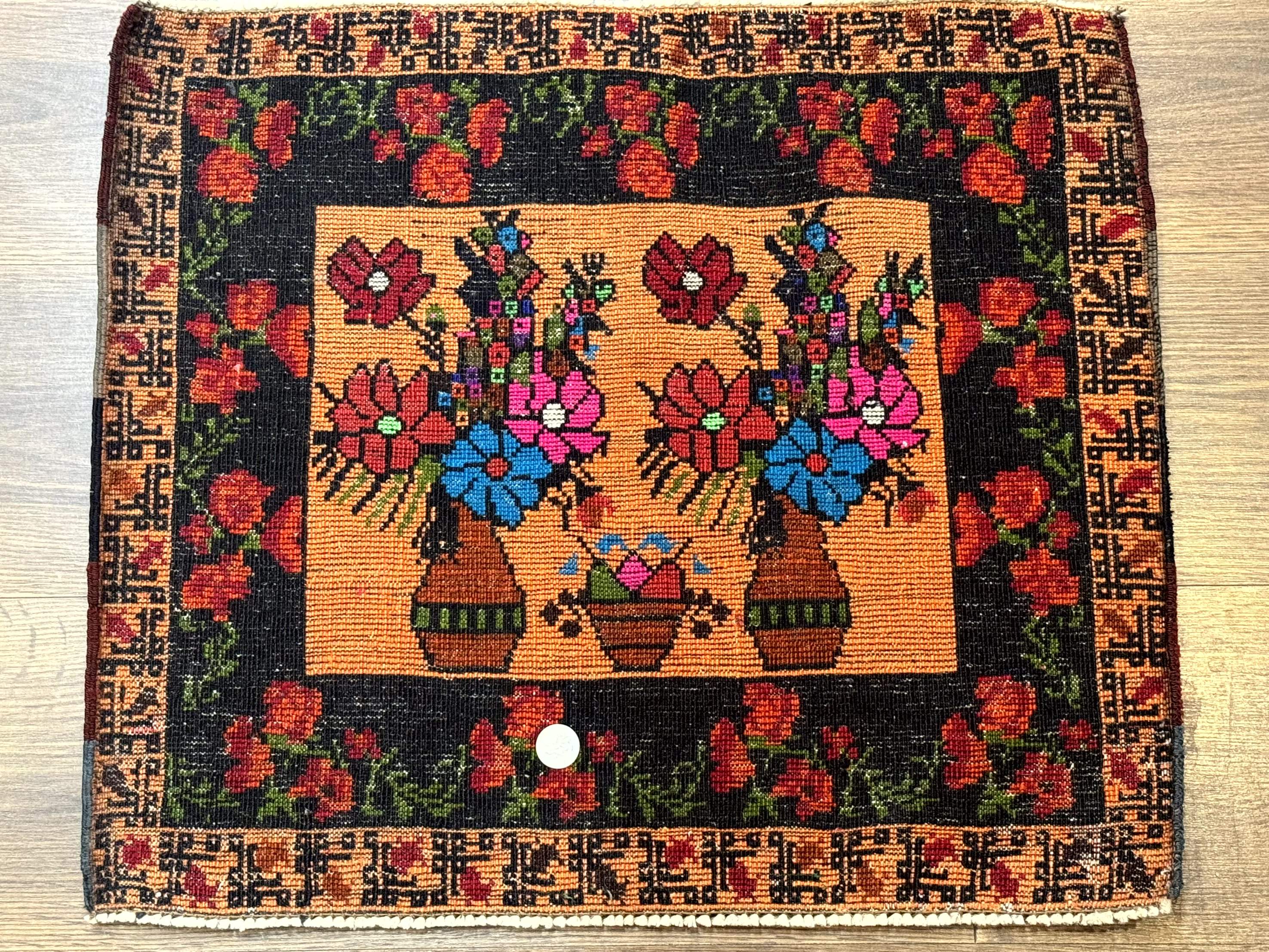 Small Persian Balouchi Rug 2x2, Floral Vases, Tribal Rug - Jewel Rugs