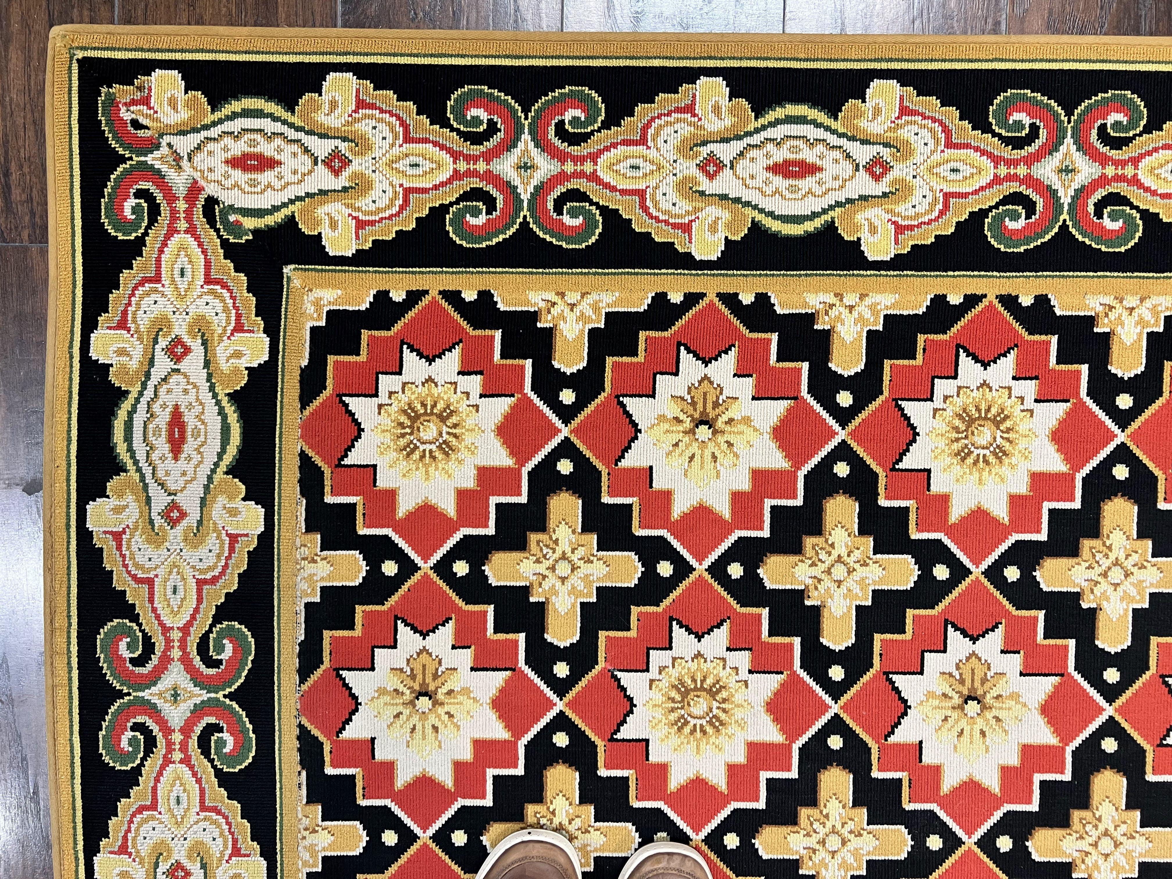 Runner Rug 4x19, Panel Design Rug, Custom Made Stark Runner Carpet, Wool, Vintage 4 x 19 Hallway Rug, European Design, Red Black Ivory Tan - Jewel Rugs