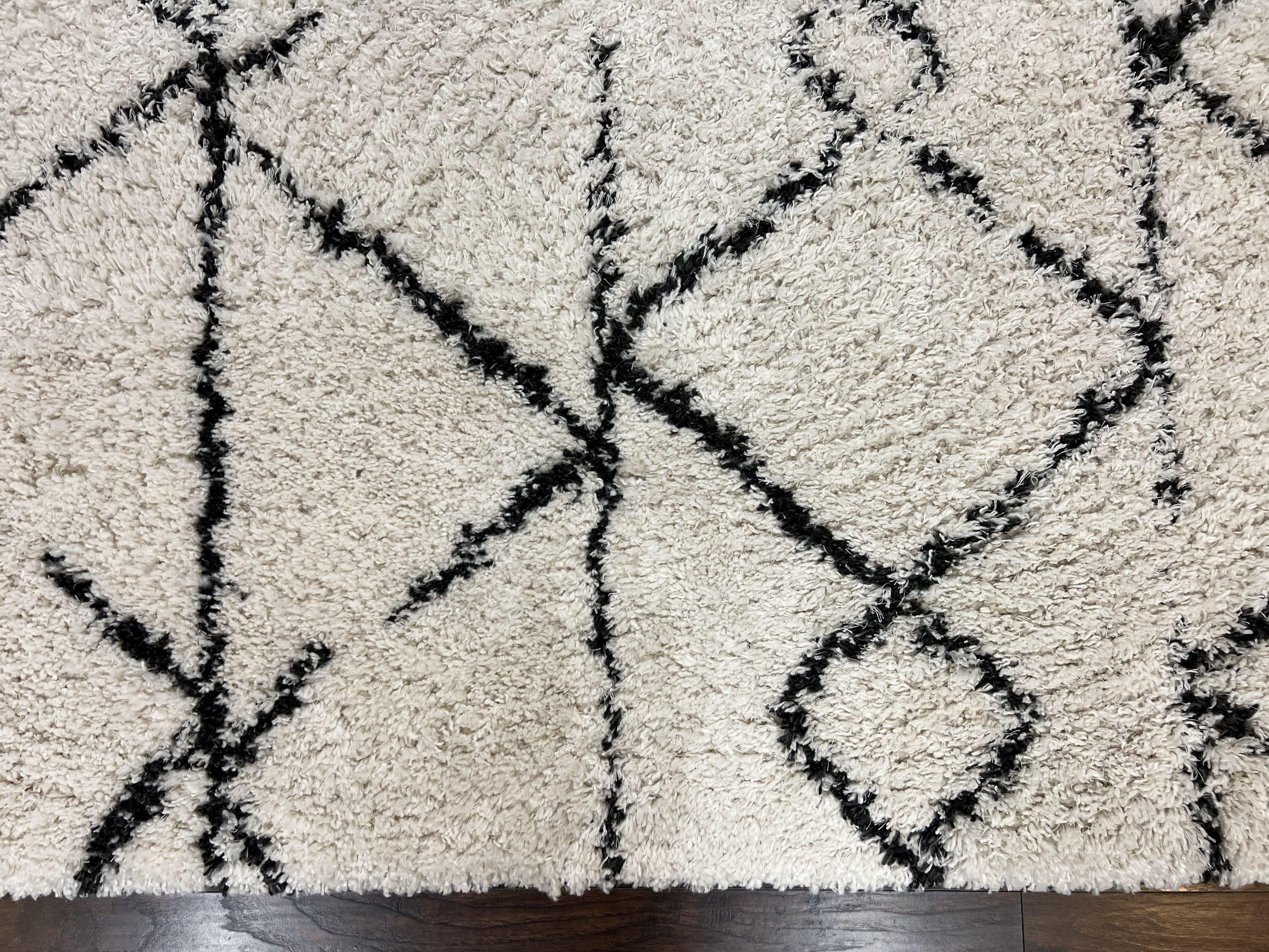 Modern Shag Rug 5x7, Ivory and Black Area Rug 5 x 7 ft - Jewel Rugs