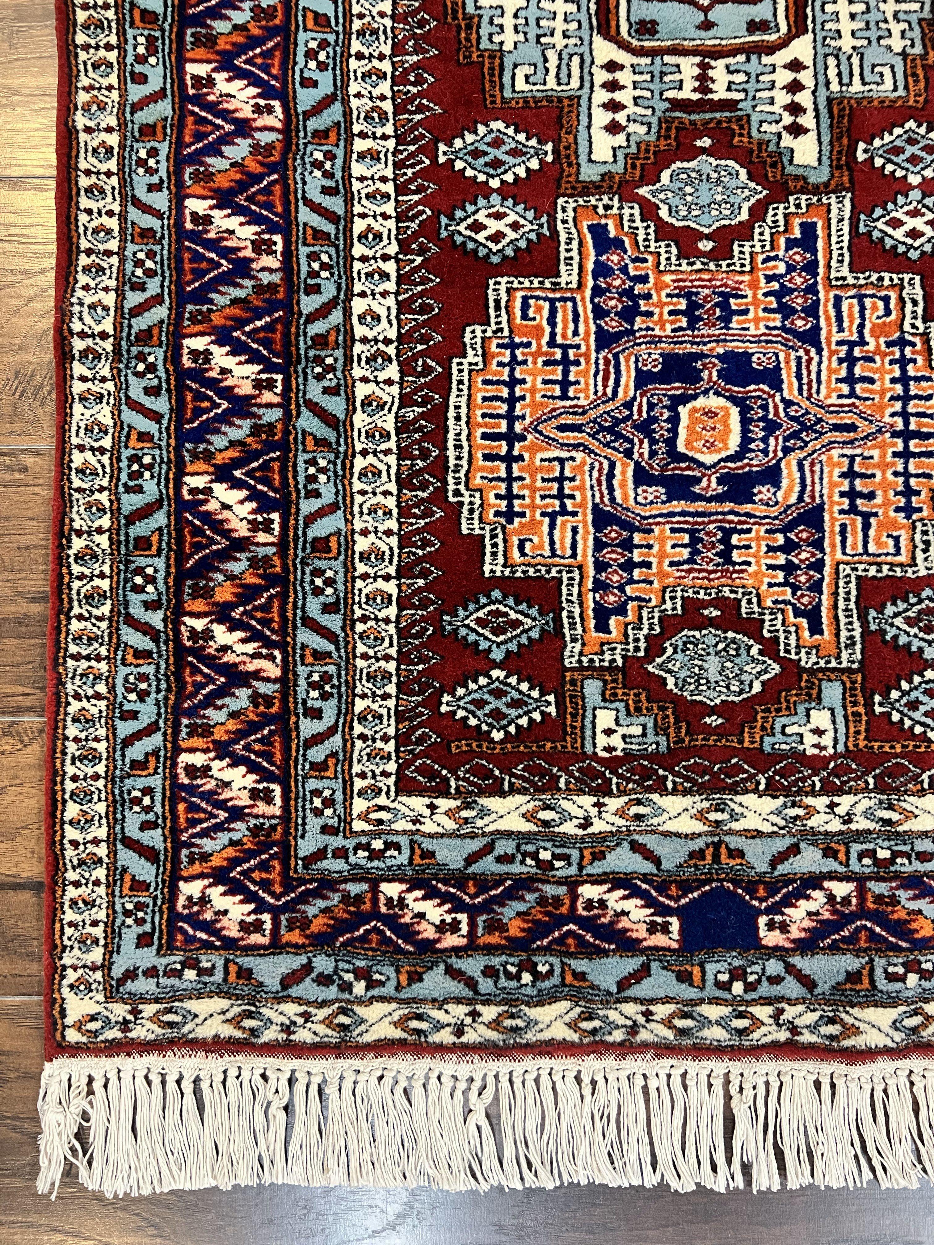 Pakistani Rug 3x5 ft, Caucasian Kazak Design, Geometric Rug, Small Vintage Oriental Carpet, Dark Red Vintage Handmade Wool Rug 3 x 5 - Jewel Rugs
