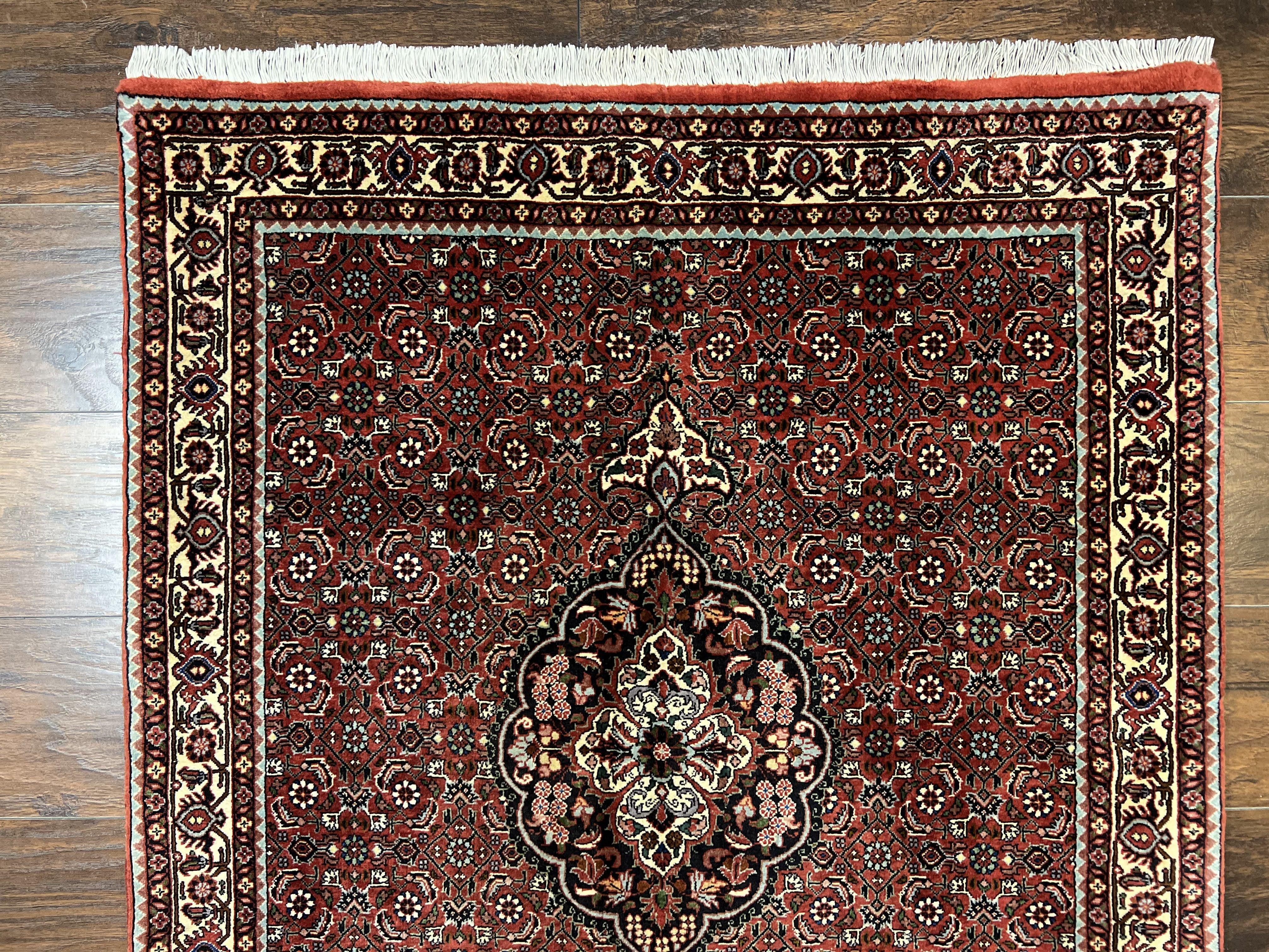 Persian Bidjar Runner Rug 3.5 x 12.7, Mahi Herati Pattern, Vintage Bijar Rug, Hand Knotted Fine Oriental Runner Rug, Wool, Dark Red, Hallway Rug - Jewel Rugs