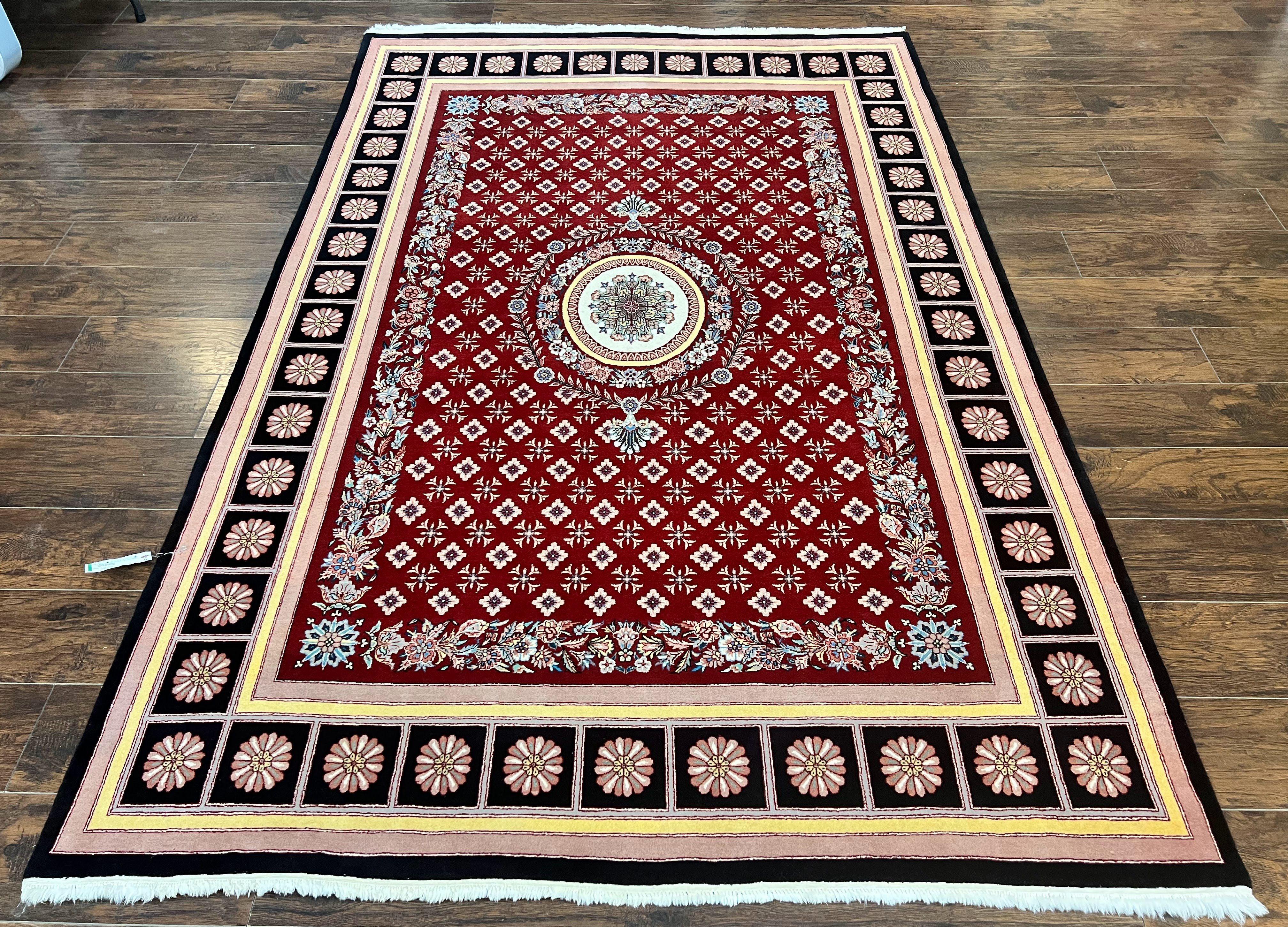 Pakistani Rug 6x9, European Aubusson Design, Wool Handmade Vintage Carpet, Dark Red, 6 x 9 Medium Sized Rug - Jewel Rugs