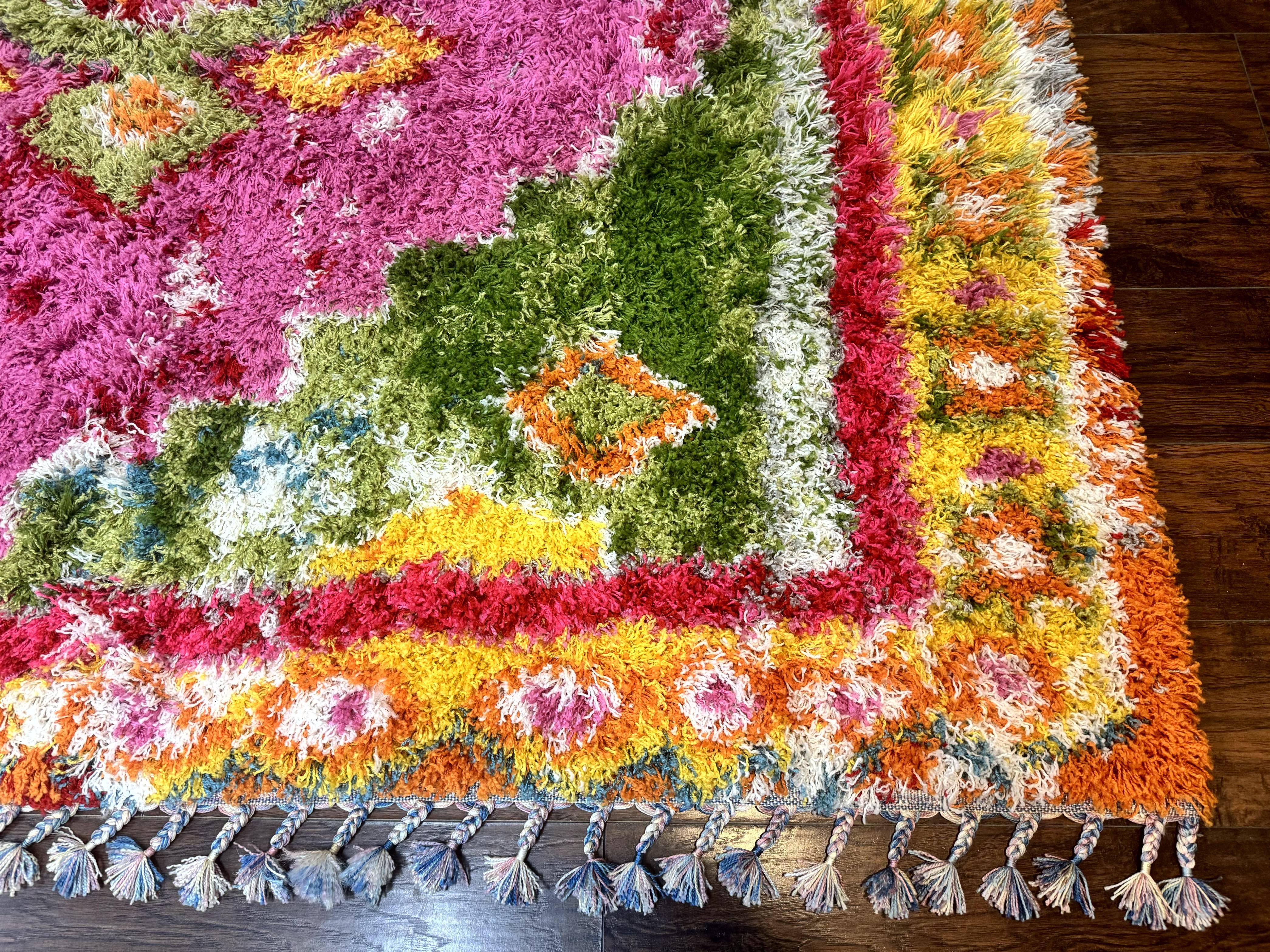 Colorful Shag Rug 8x10, Fuchsia and Multicolor - Jewel Rugs