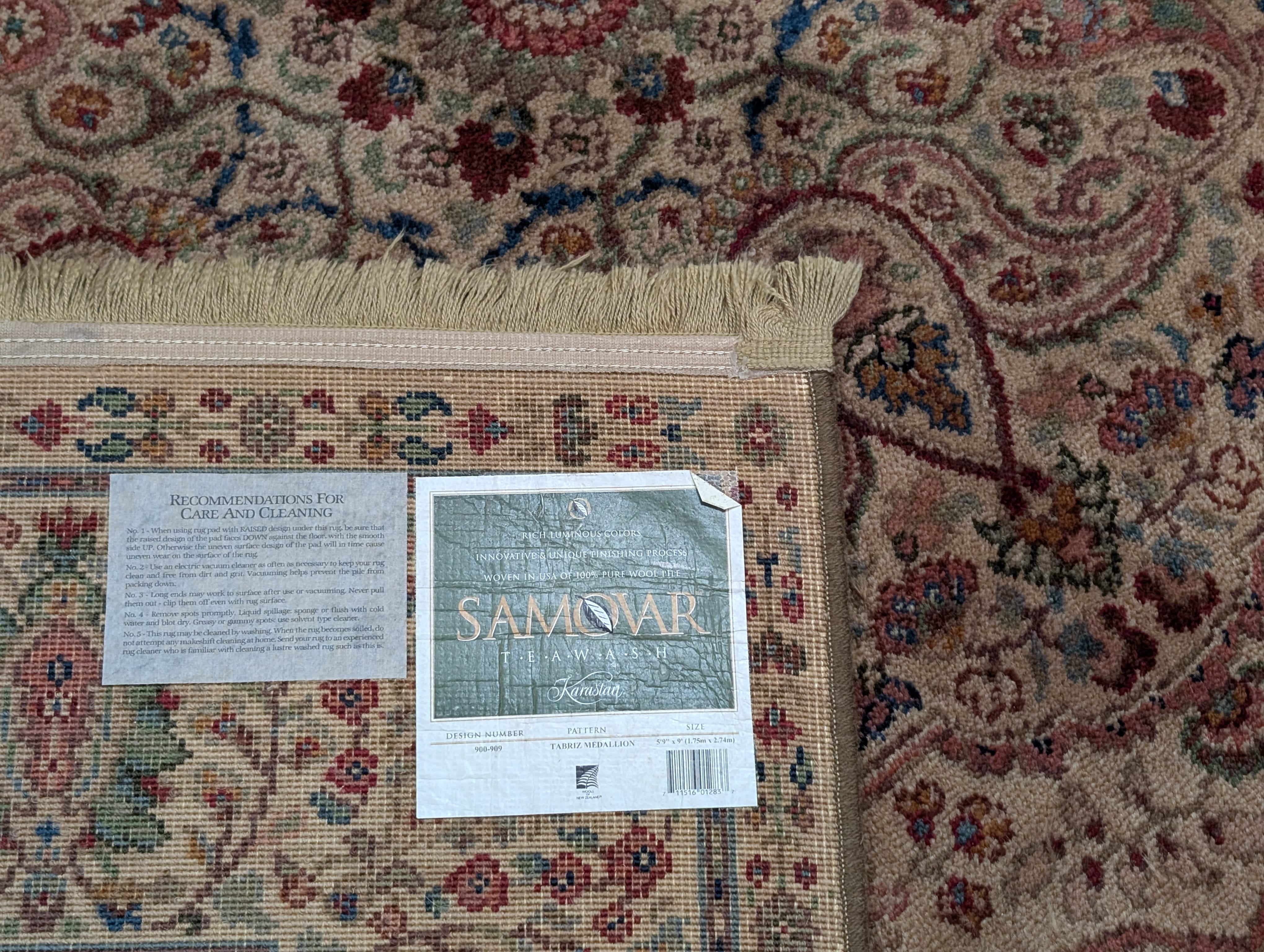 Karastan Rug 5.9 x 9, Tabriz Medallion #900-909, Samovar Teawash, Wool, Vintage - Jewel Rugs